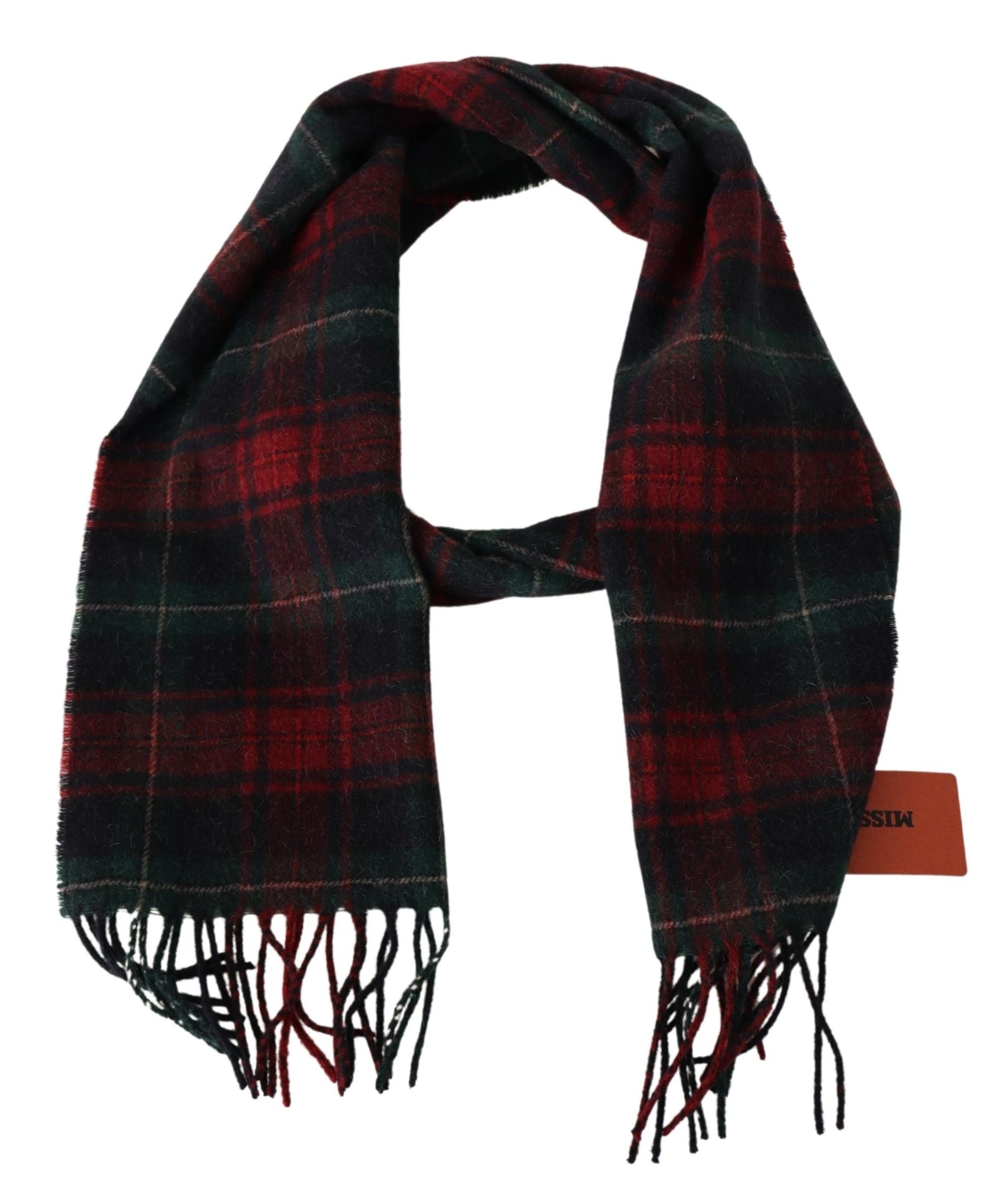 Missoni Black Red Check Wool Unisex Neck Wrap Fringes Men's Scarf