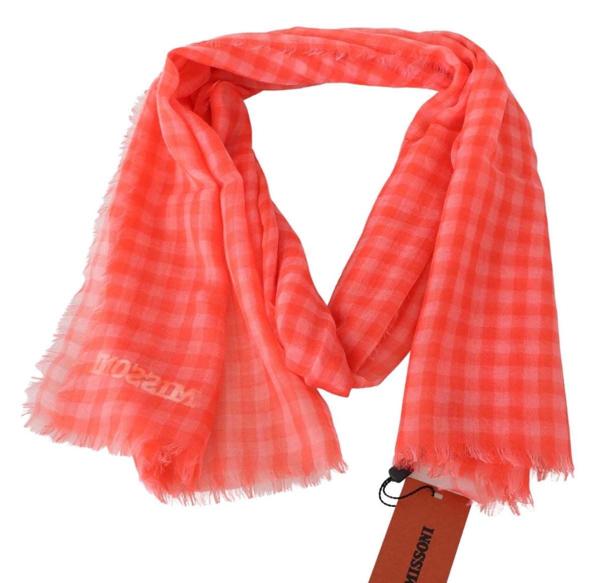Missoni Orange Check Cashmere Unisex Wrap Fringes Men's Scarf