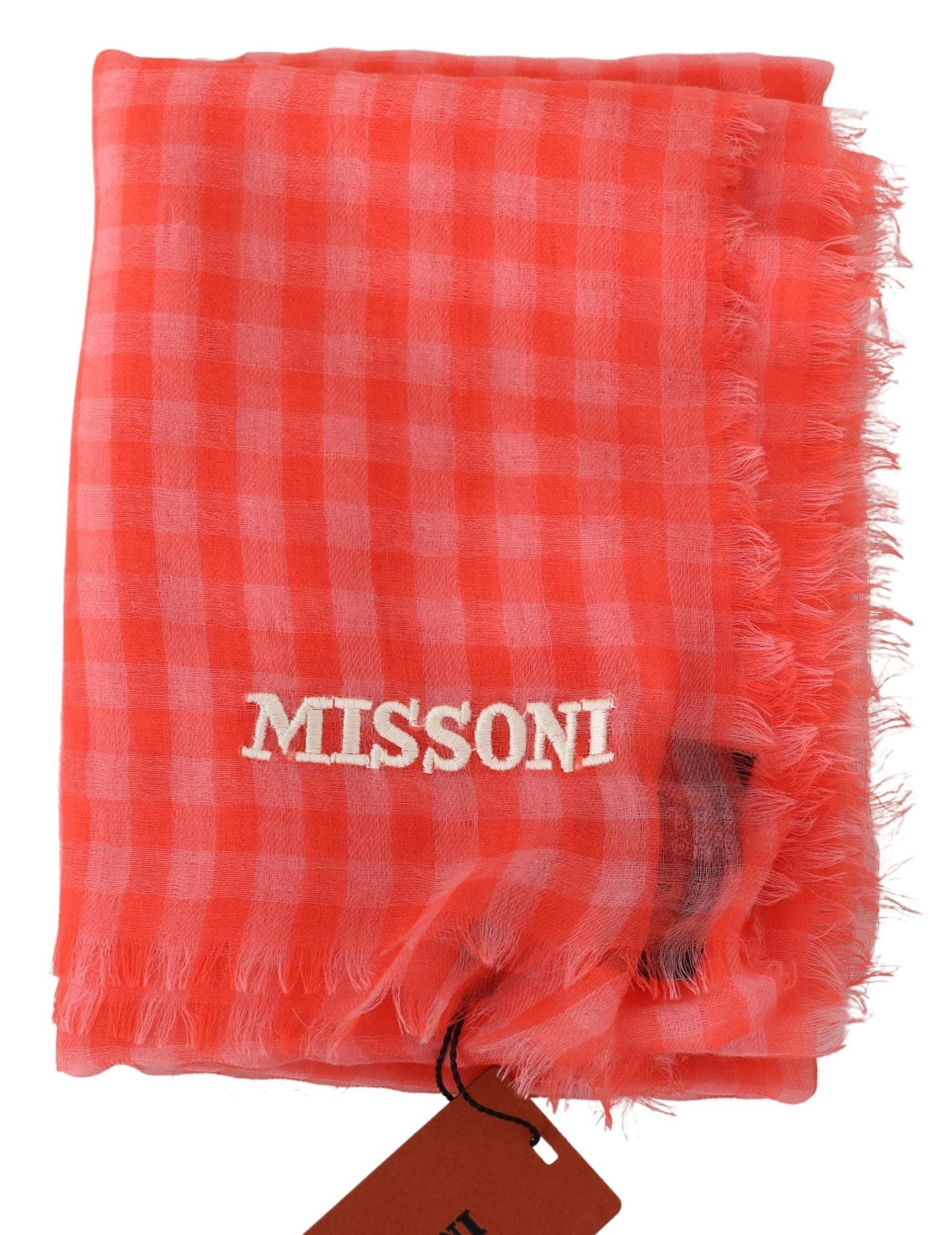 Missoni Orange Check Cashmere Unisex Wrap Fringes Men's Scarf