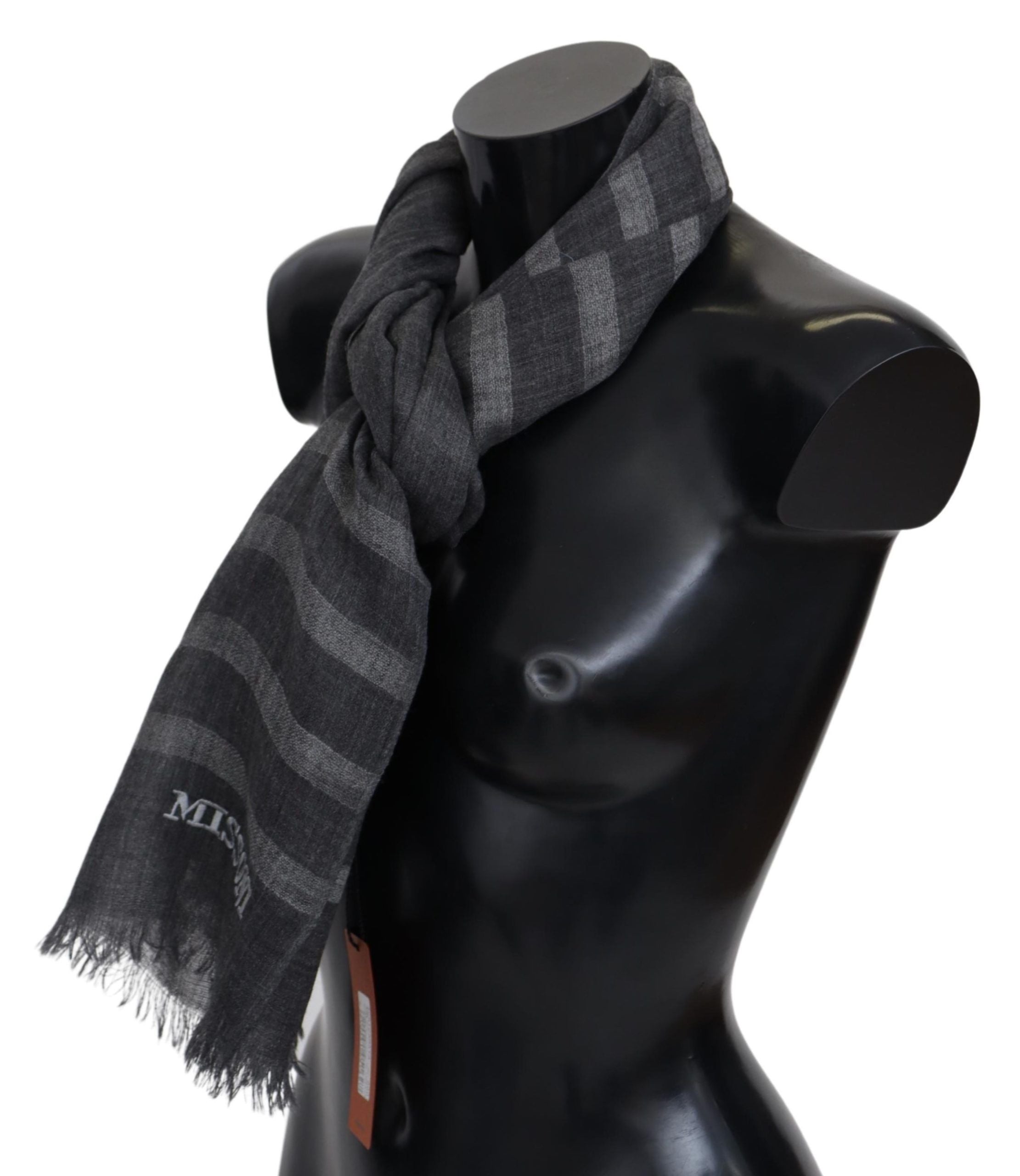 Missoni Gray Striped Wool Unisex Neck Wrap Fringes Men's Scarf