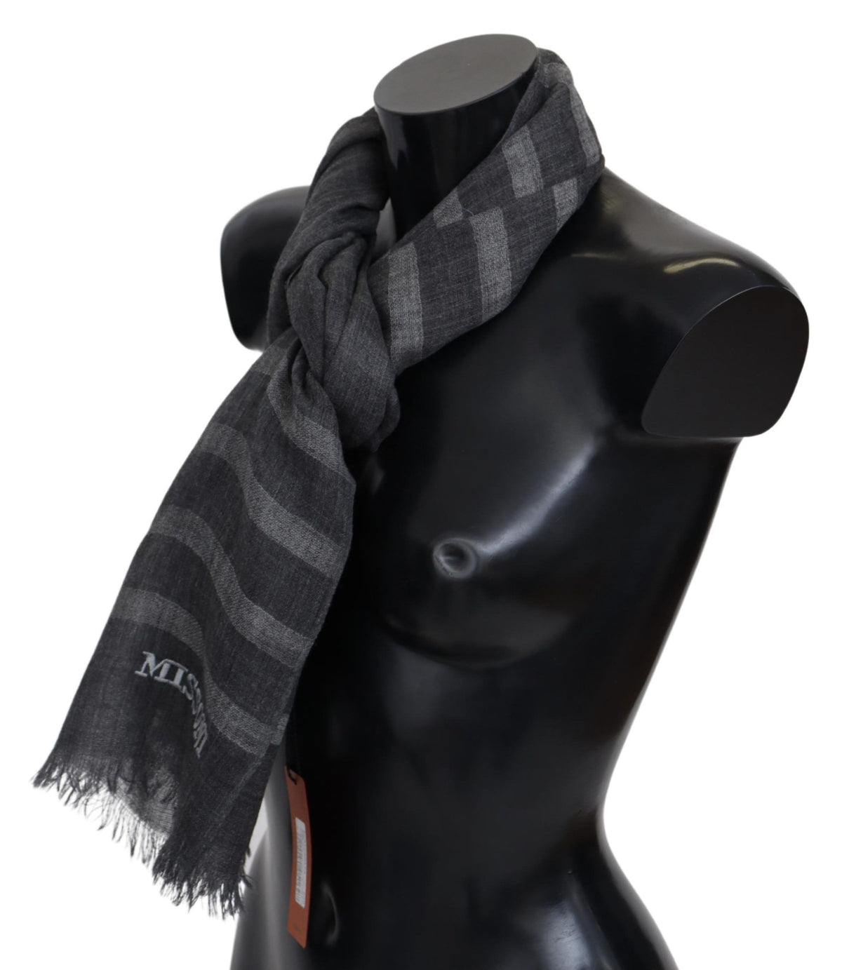 Missoni Gray Striped Wool Unisex Neck Wrap Fringes Men's Scarf