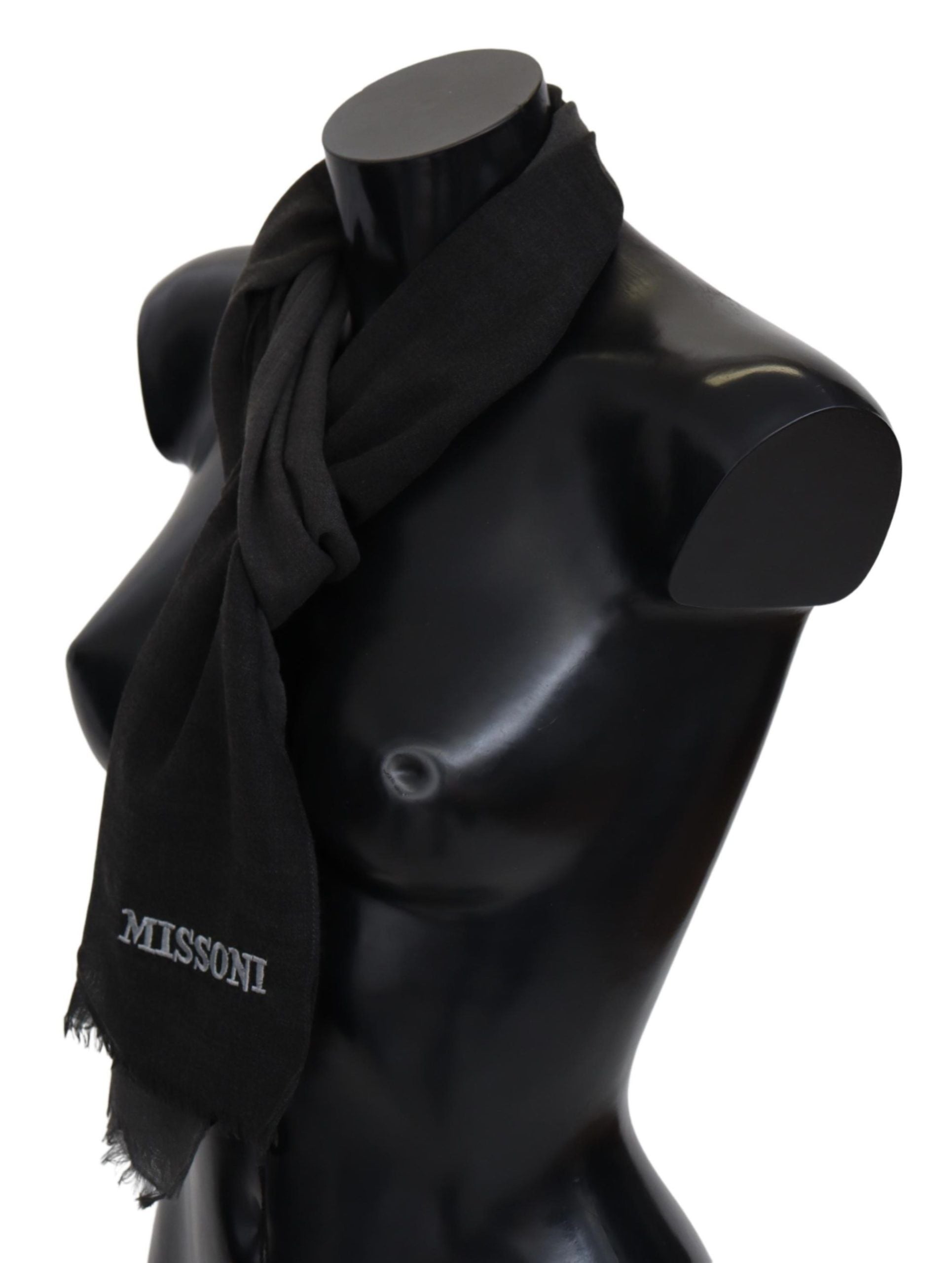 Missoni Elegant Black Wool Scarf with Men's Fringes