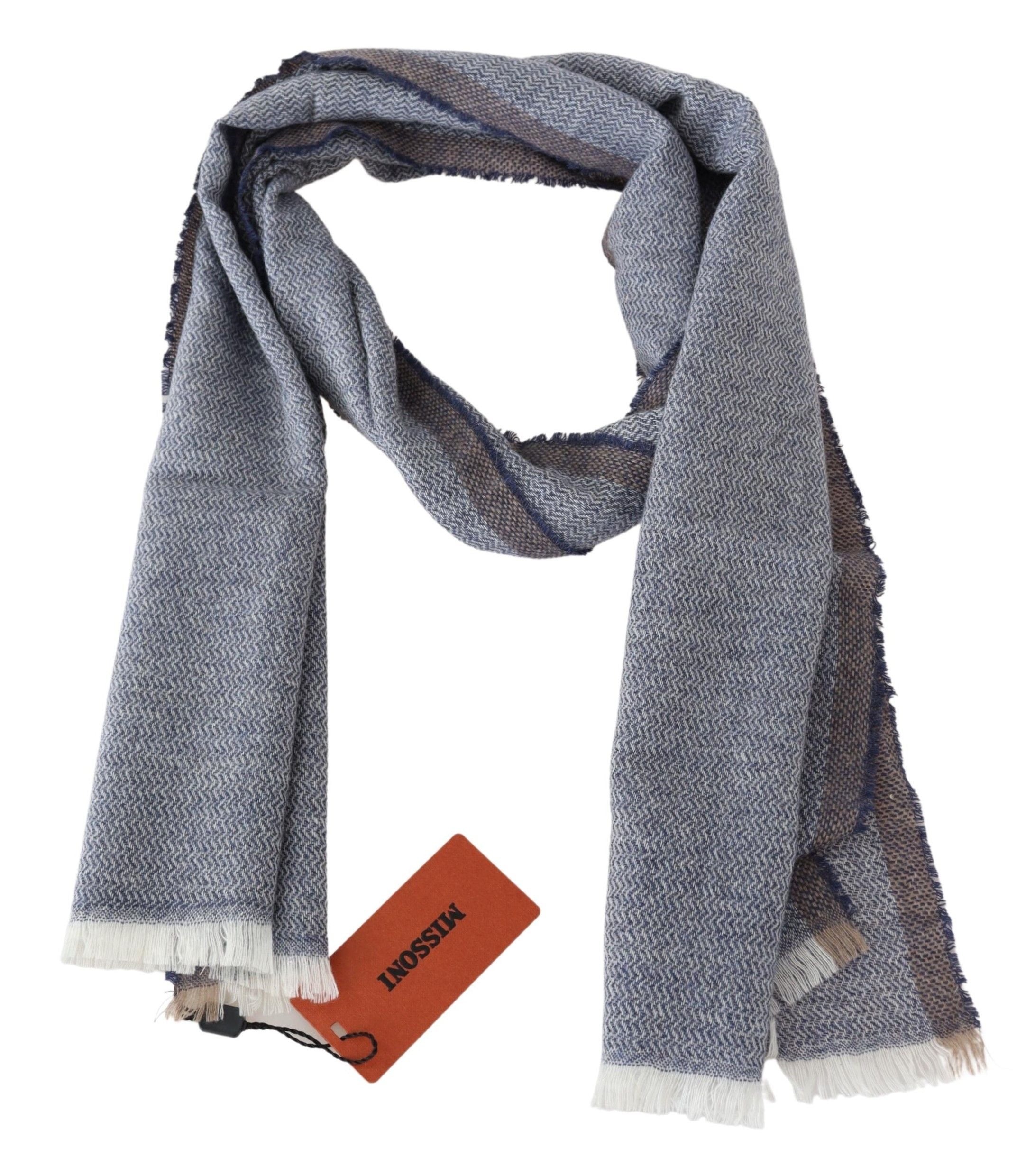 Missoni Gray Striped Wool Unisex Neck Wrap Fringes Men's Scarf