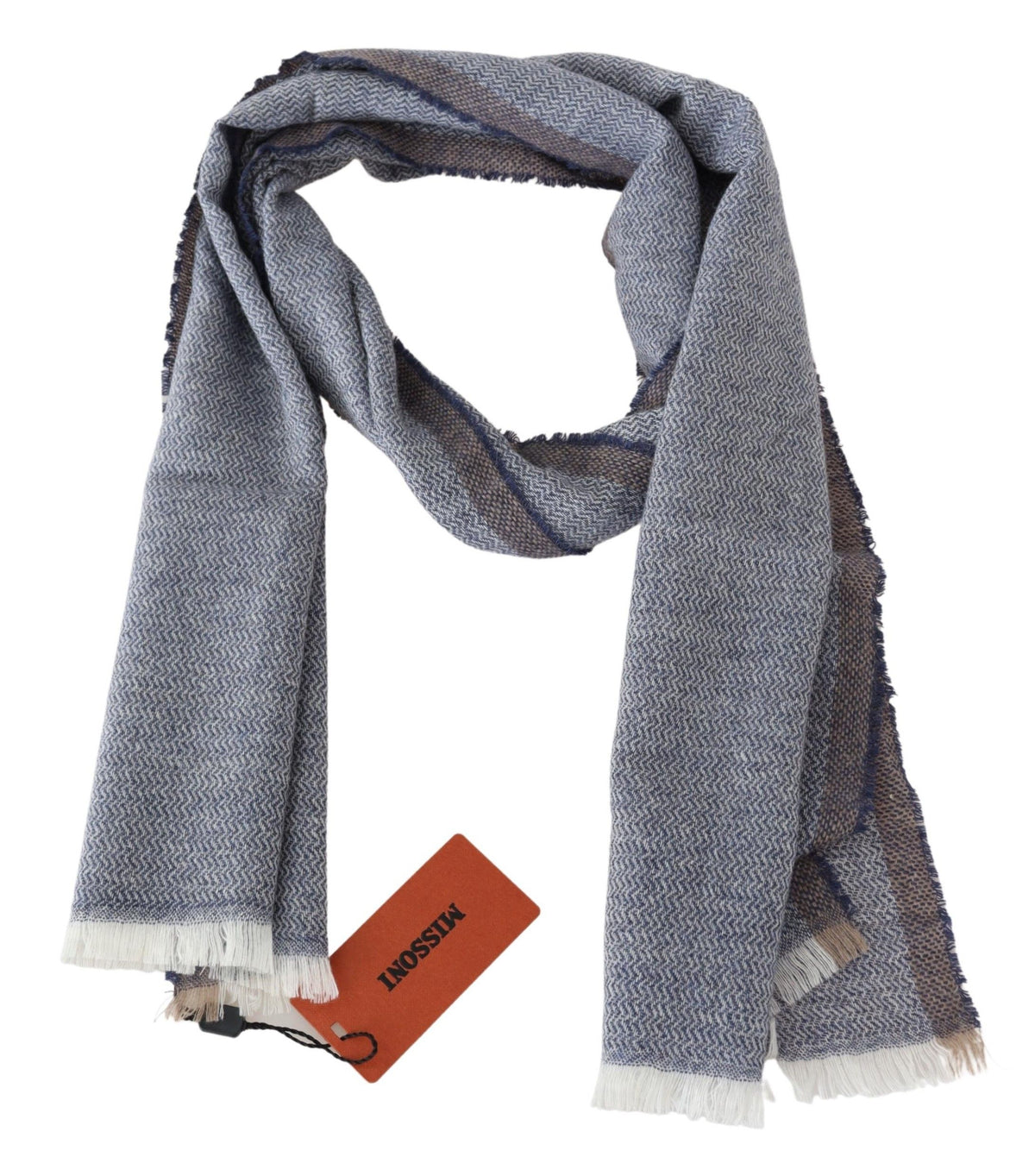 Missoni Gray Striped Wool Unisex Neck Wrap Fringes Men's Scarf