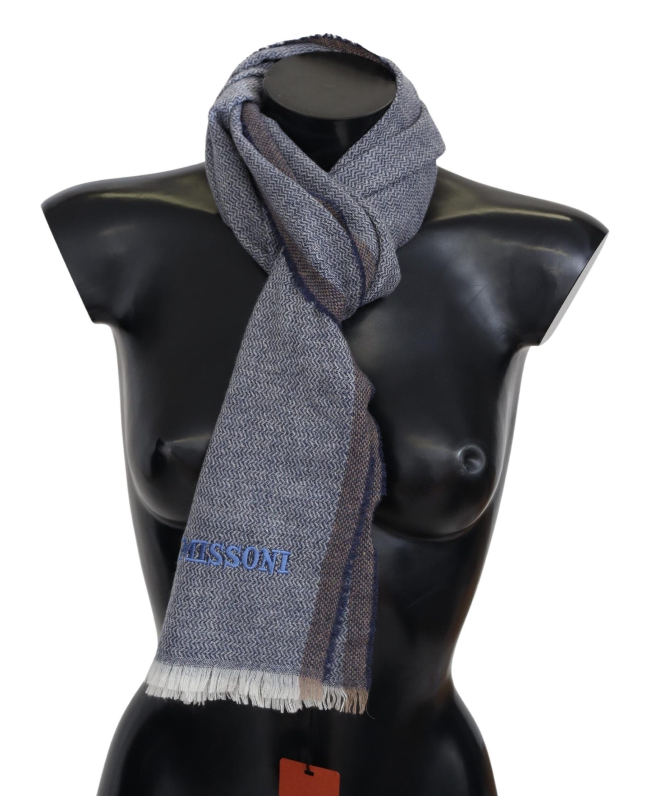 Missoni Elegant Gray Wool Scarf with Stripes and Men's Fringes