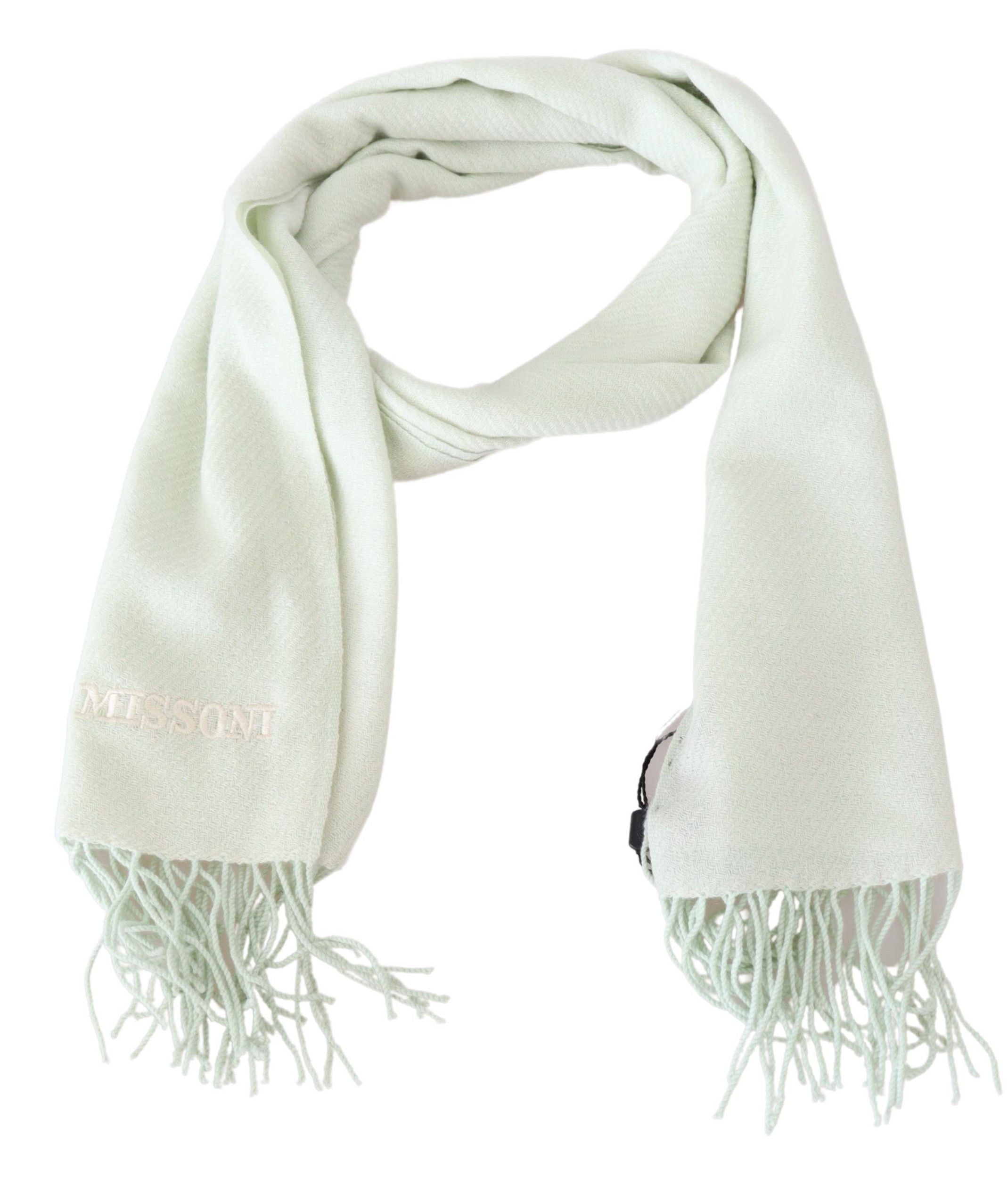 Missoni Light Green Pattern Cashmere Unisex Wrap Fringes Men's Scarf