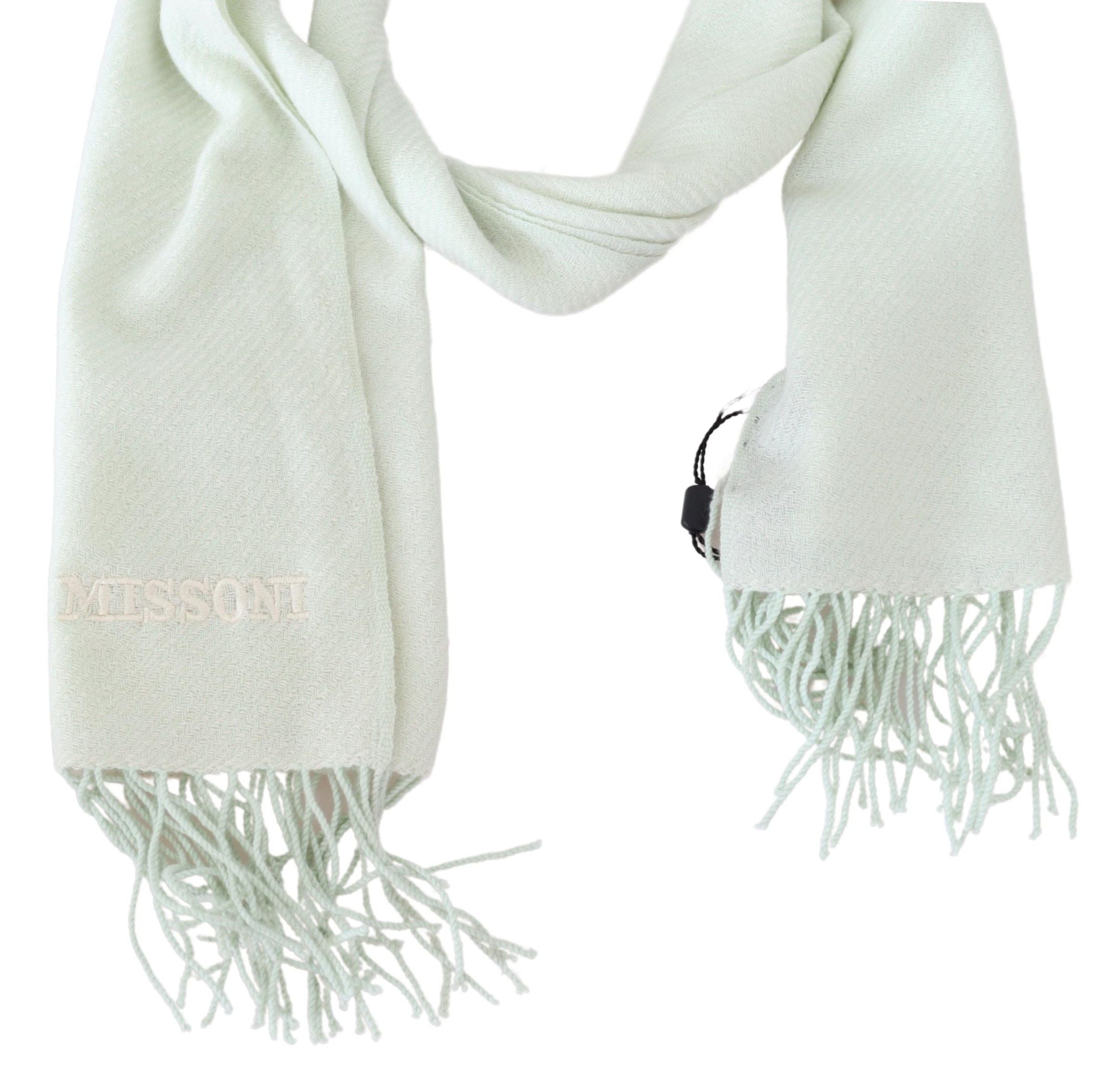 Missoni Light Green Pattern Cashmere Unisex Wrap Fringes Men's Scarf