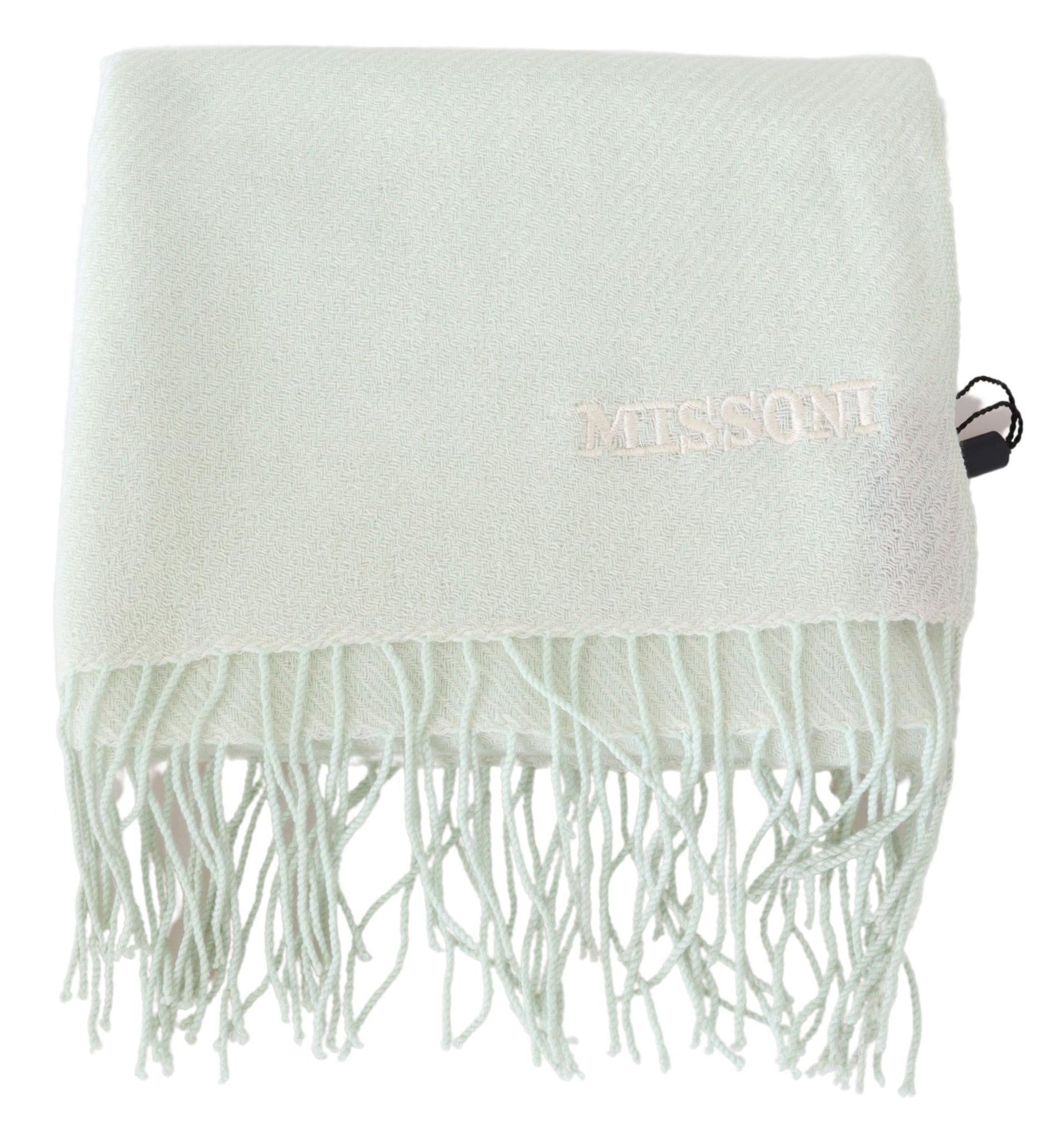 Missoni Light Green Pattern Cashmere Unisex Wrap Fringes Men's Scarf