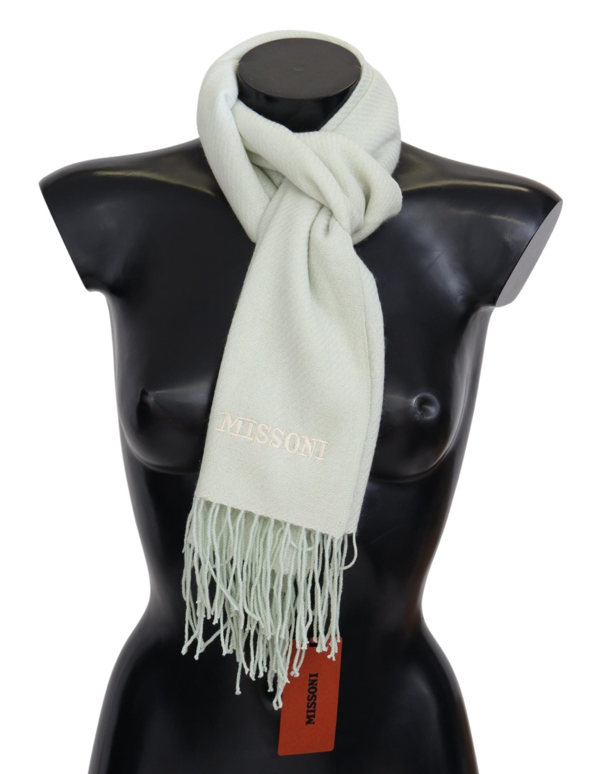 Missoni Light Green Pattern Cashmere Unisex Wrap Fringes Men's Scarf