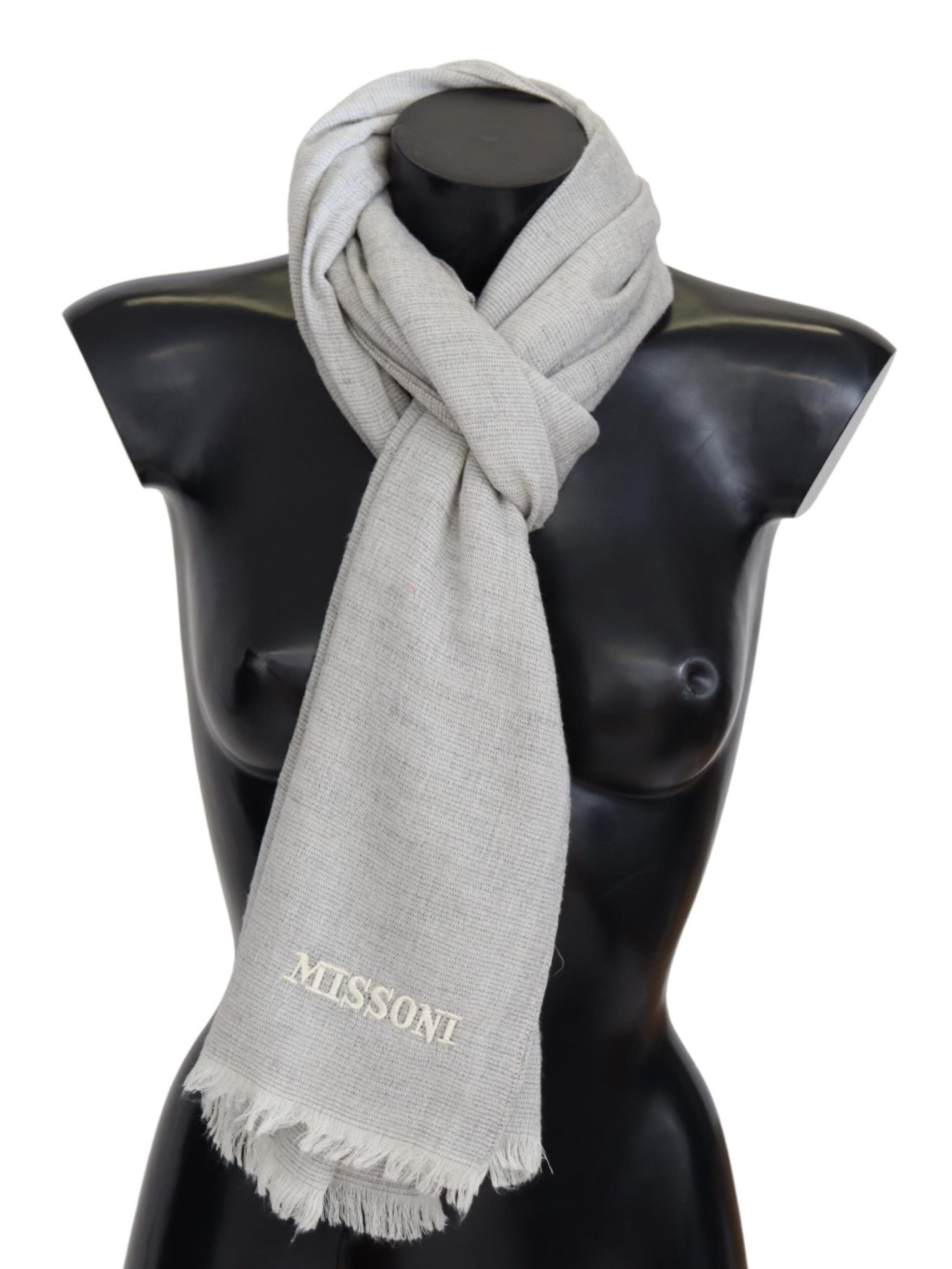 Missoni Gray Wool Knit Unisex Neck Wrap Men's Scarf