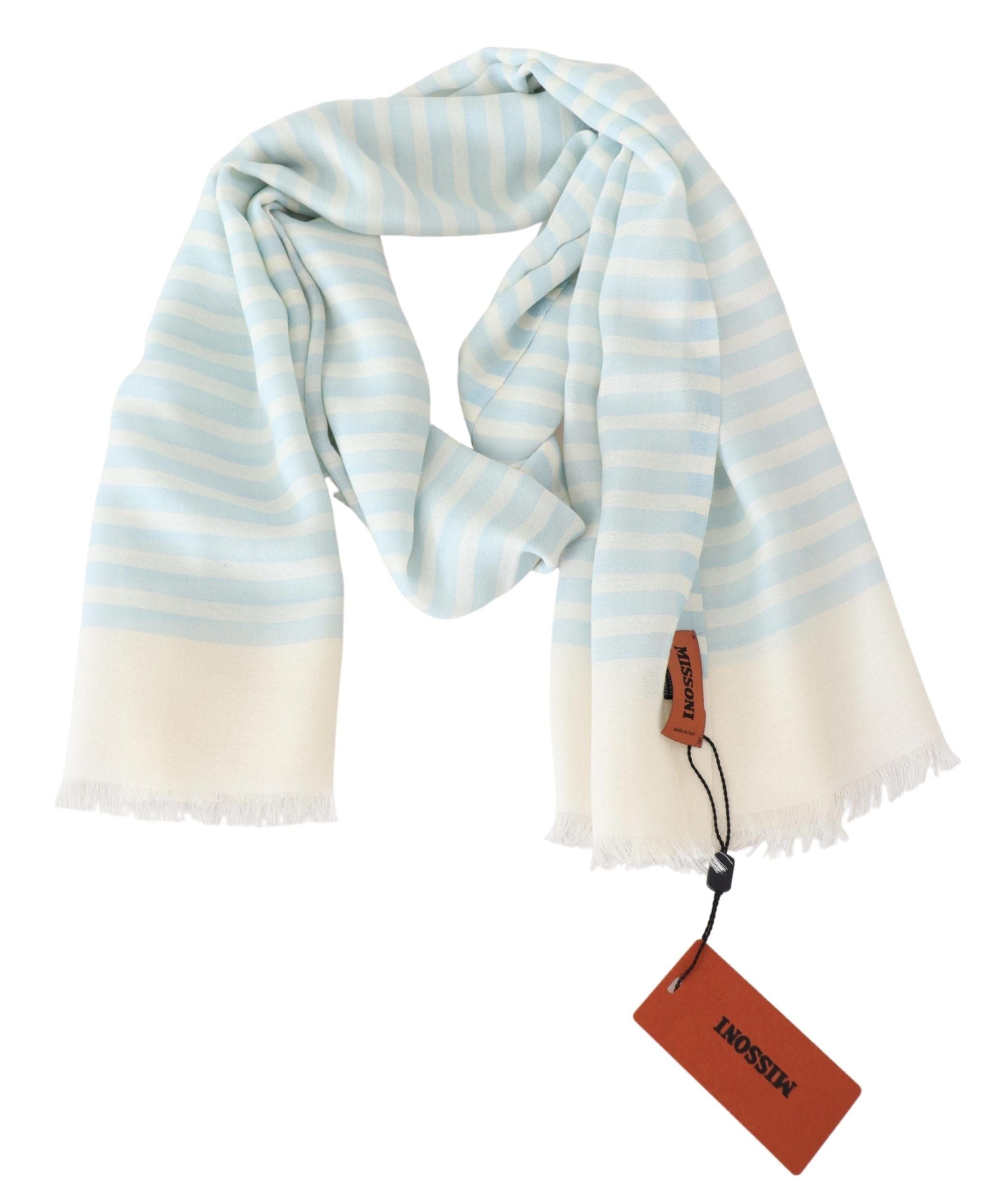 Missoni Blue White Lined Cashmere Unisex Wrap Men's Scarf