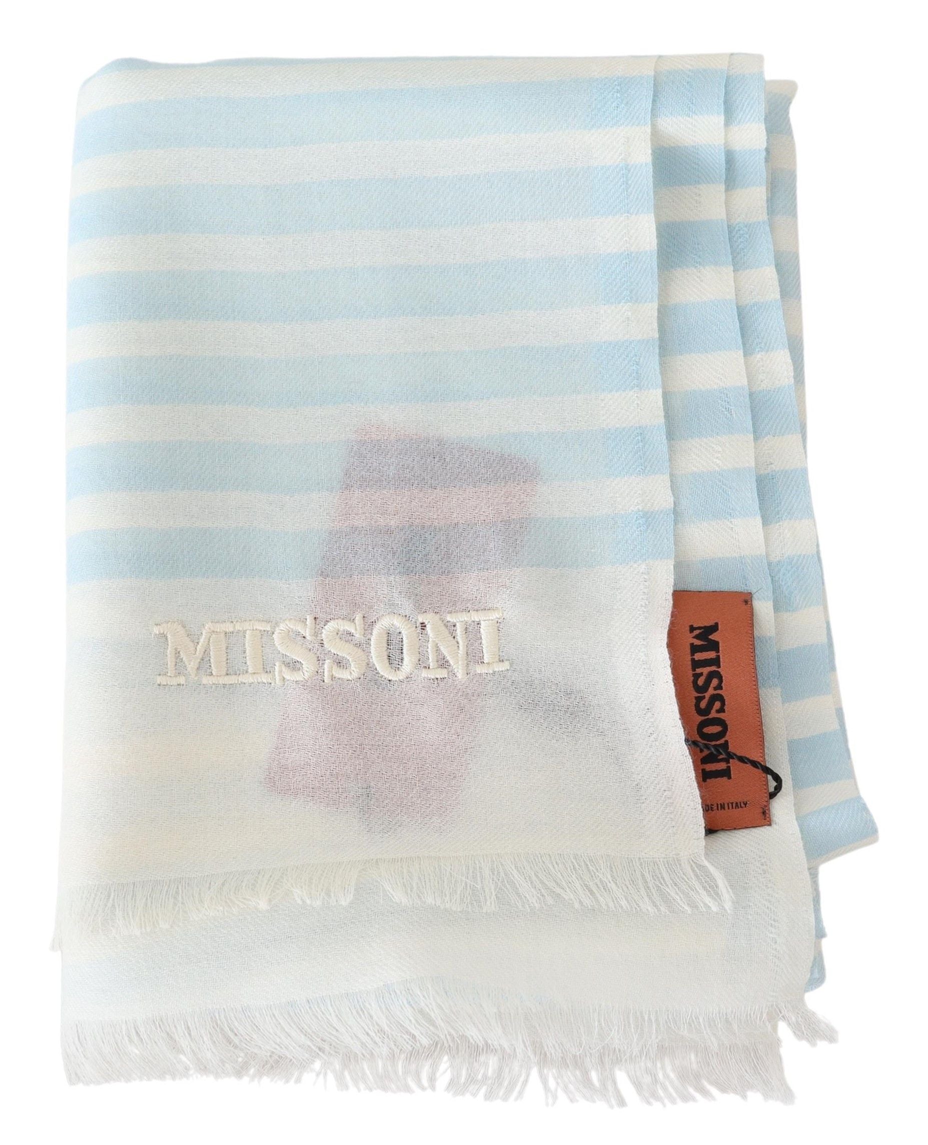 Missoni Blue White Lined Cashmere Unisex Wrap Men's Scarf