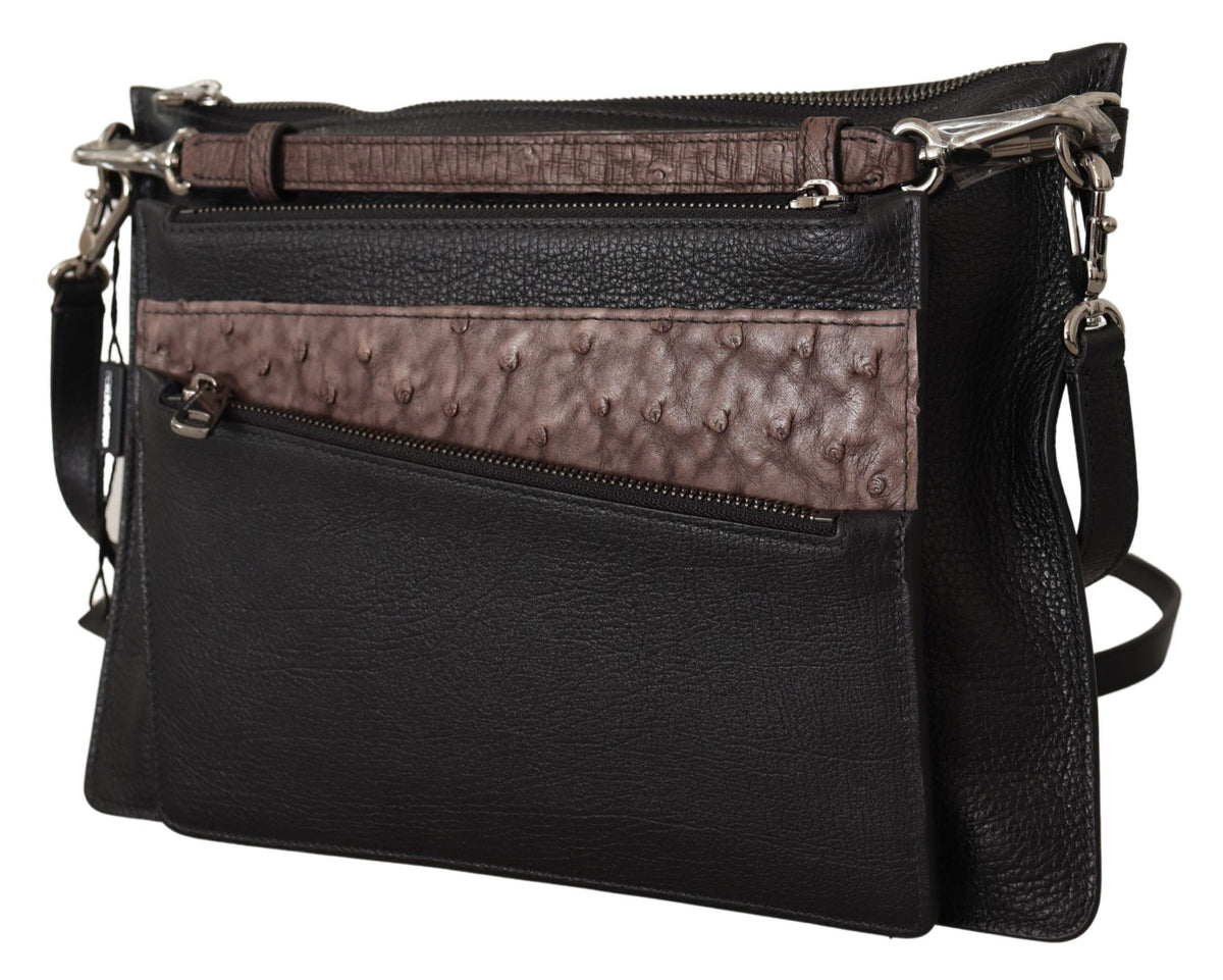 Dolce & Gabbana Black Exotic Leather Shoulder Sling Alta Sartoria Men's Bag