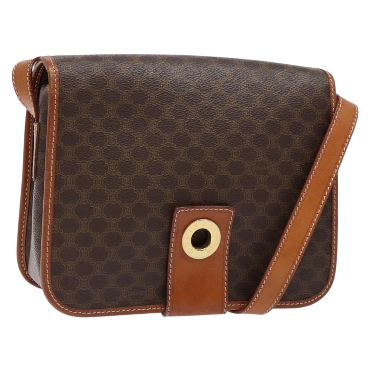 Celine Macadam Shoulder Pvc Leather Brown Canvas Bag (Pre-Owned)