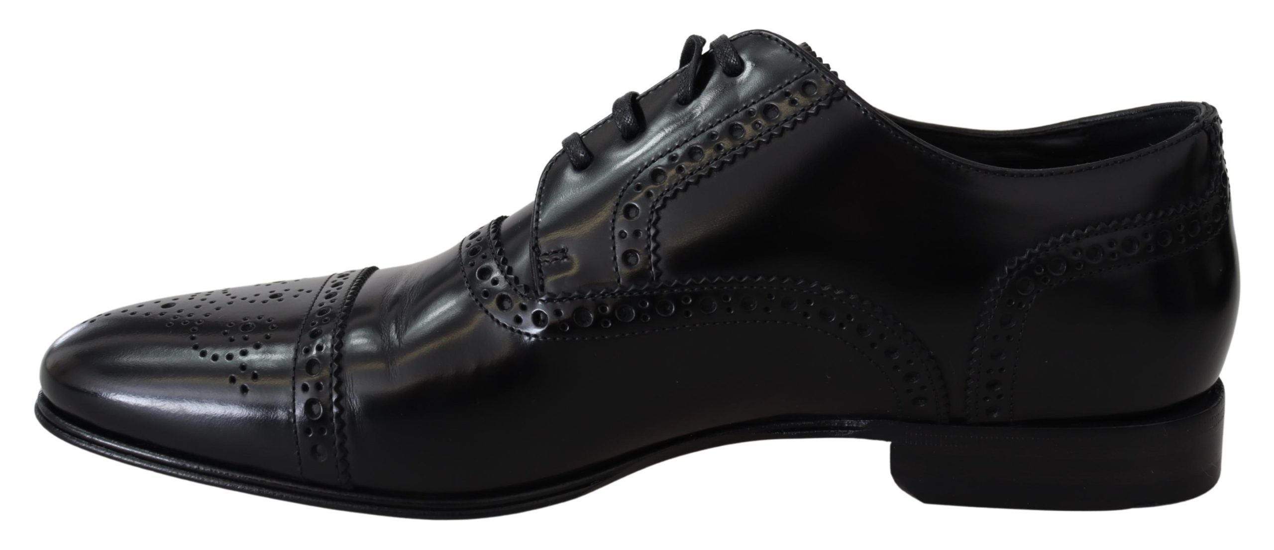 Dolce & Gabbana Black Leather Men Derby Formal Loafers Men's Shoes