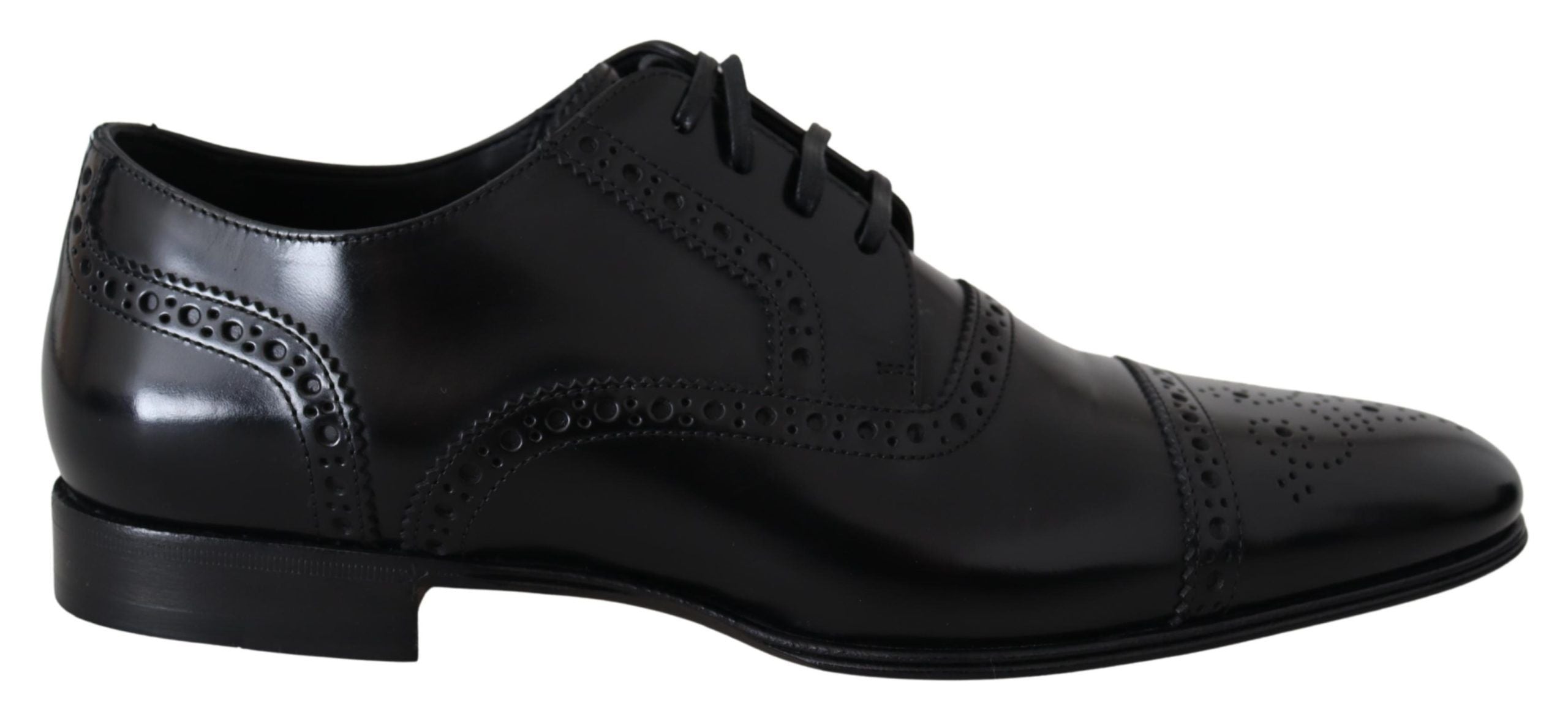 Dolce & Gabbana Black Leather Men Derby Formal Loafers Men's Shoes