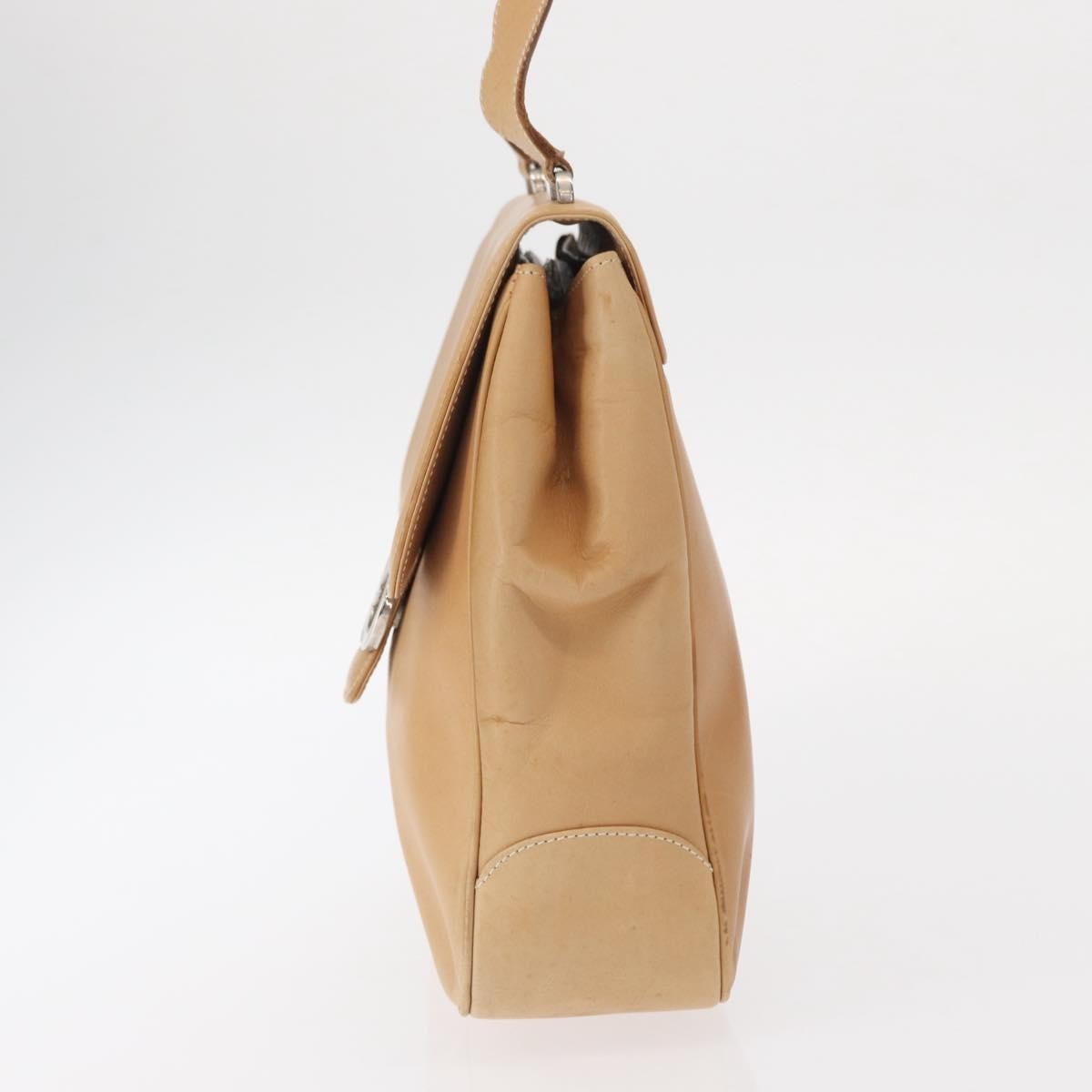 Salvatore Ferragamo Gancini Leather Beige Leather Shoulder Bag Bag (Pre-Owned)