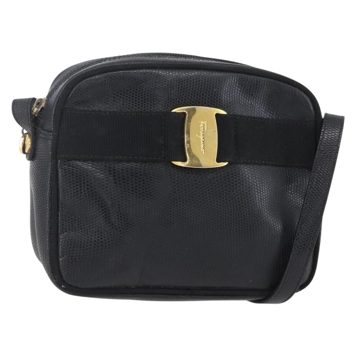 Salvatore Ferragamo Vara Bow Camera Leather Black Leather Shoulder Bag Bag (Pre-Owned)