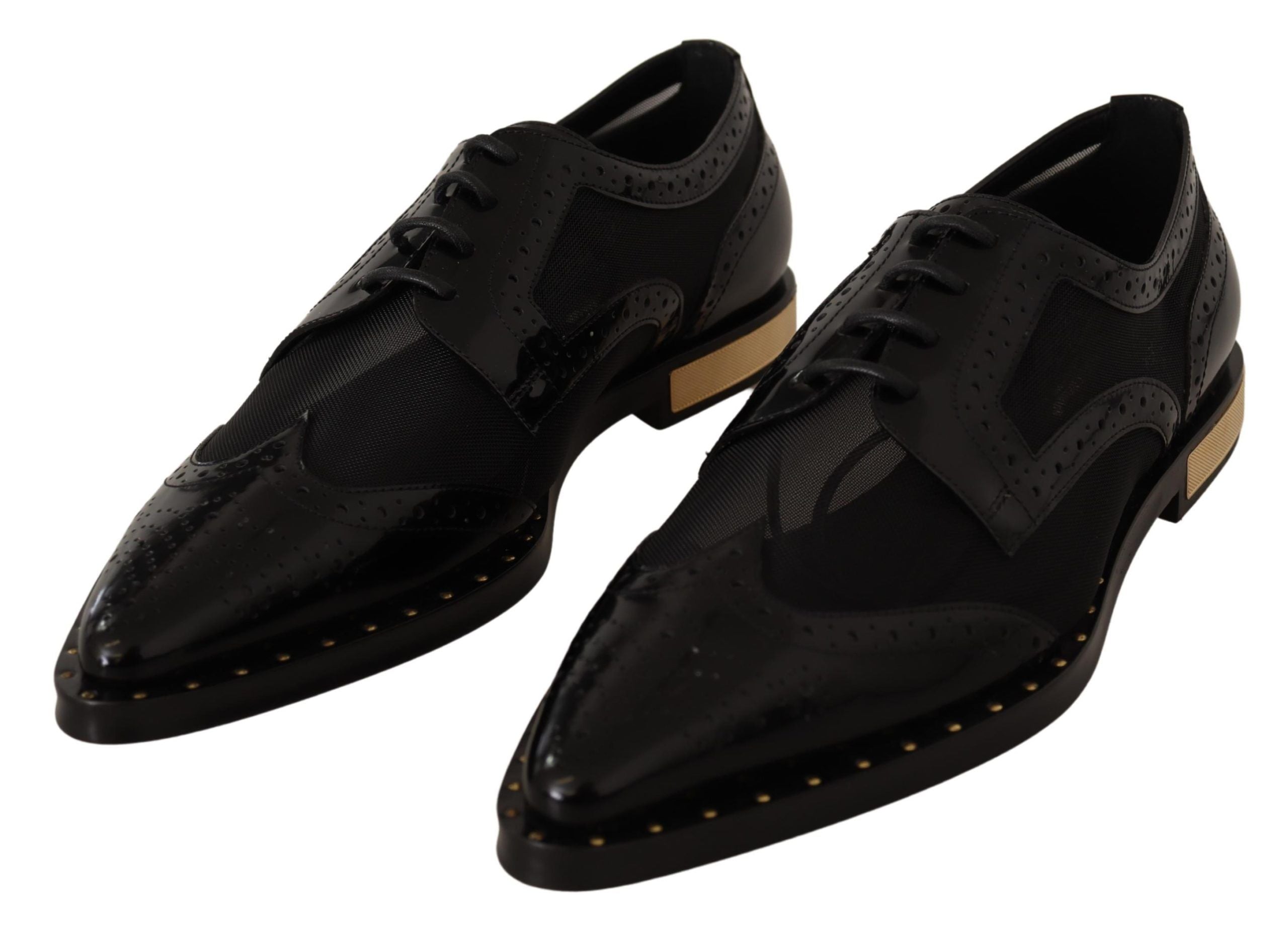 Dolce & Gabbana Black Leather Broques Sheer Wingtip Women's Shoes