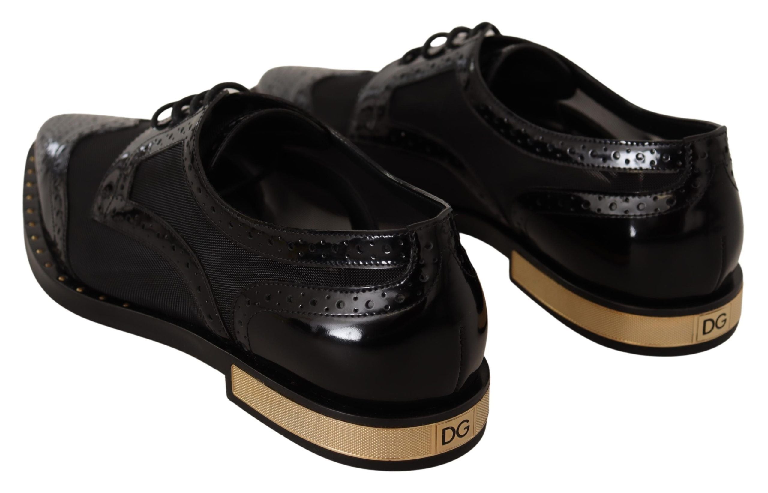 Dolce & Gabbana Black Leather Broques Sheer Wingtip Women's Shoes