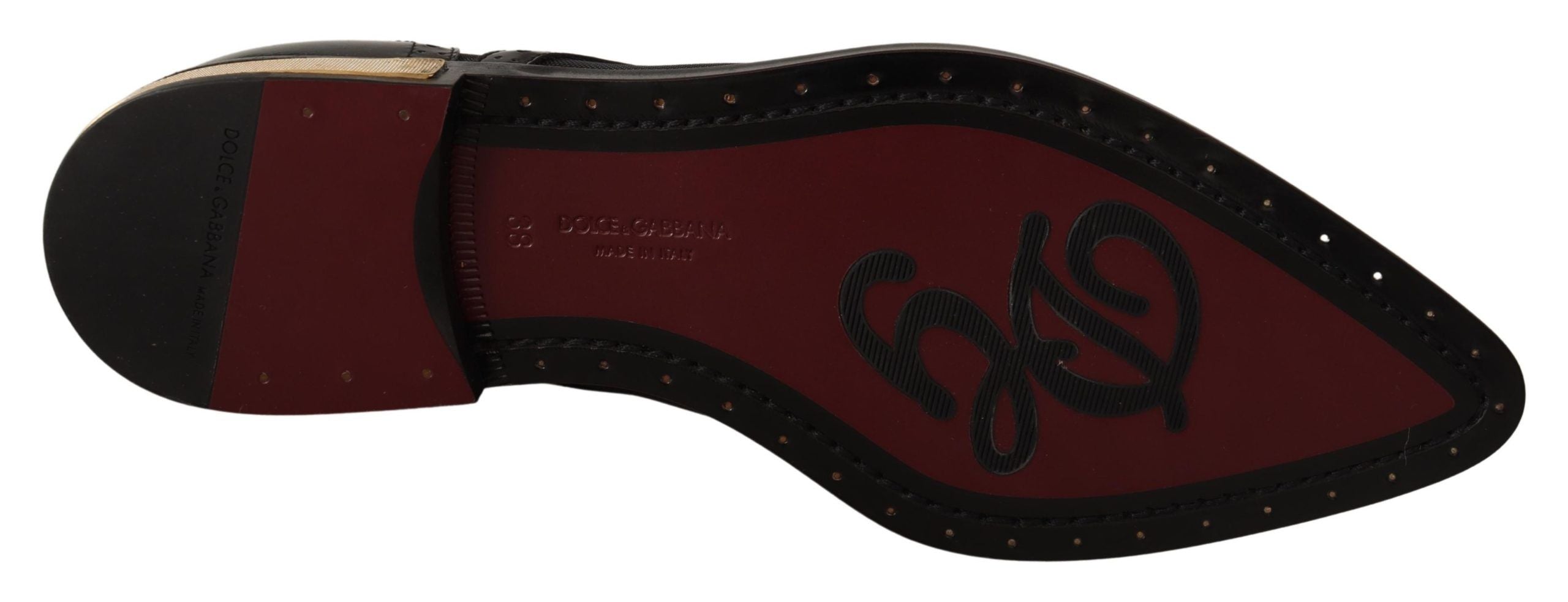 Dolce & Gabbana Black Leather Broques Sheer Wingtip Women's Shoes