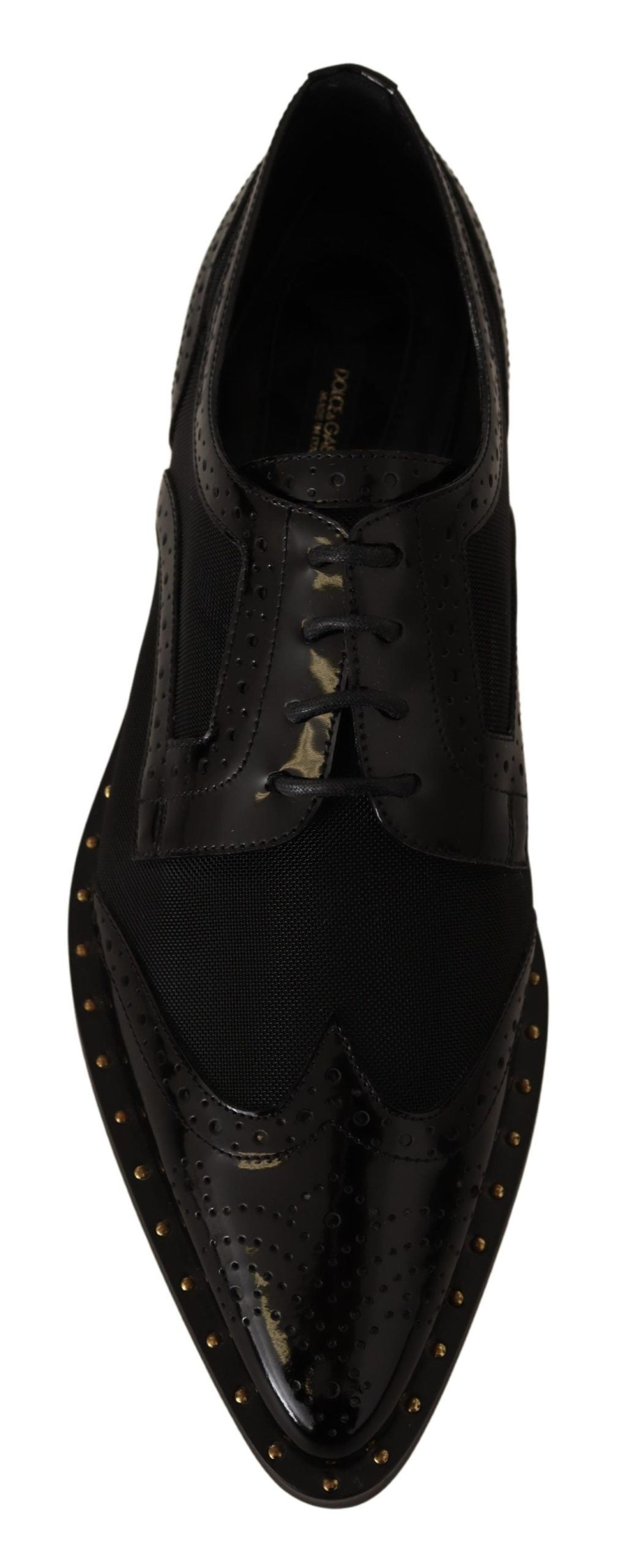 Dolce & Gabbana Black Leather Broques Sheer Wingtip Women's Shoes