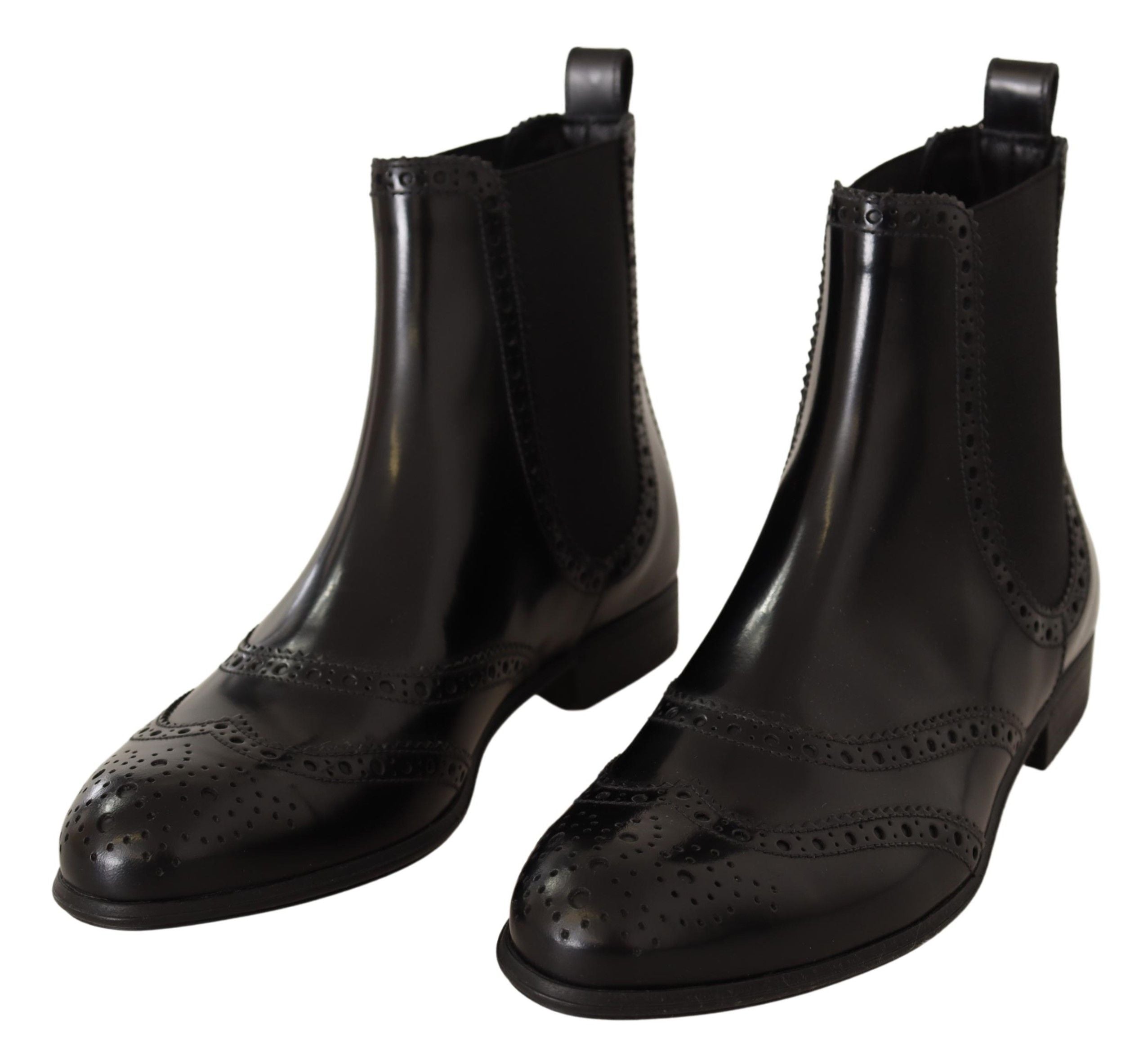 Dolce & Gabbana Black Leather Ankle High Flat Boots Women's Shoes