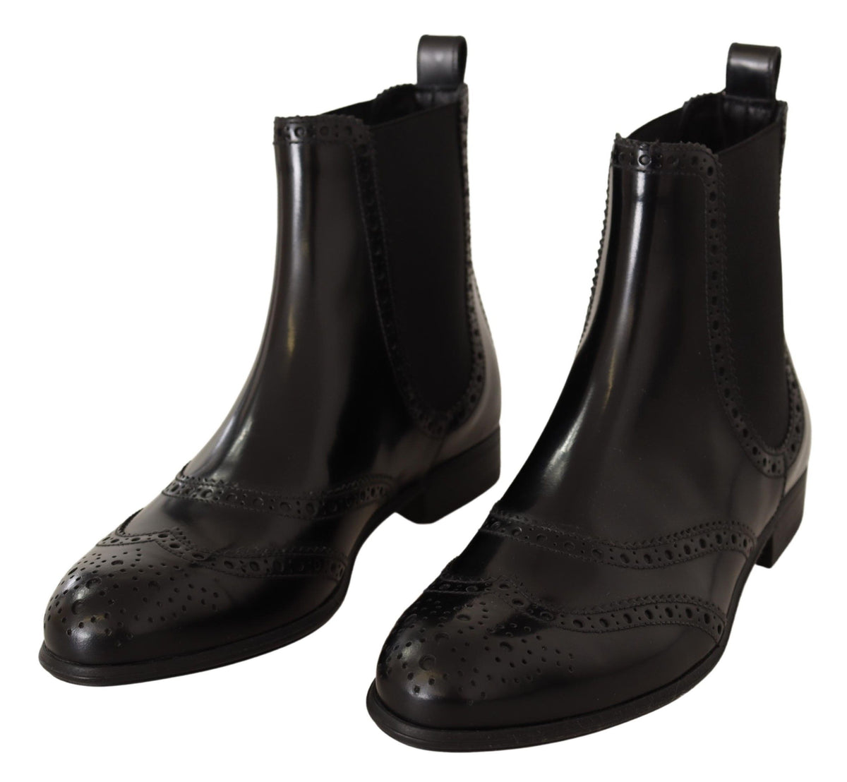 Dolce & Gabbana Black Leather Ankle High Flat Boots Women's Shoes