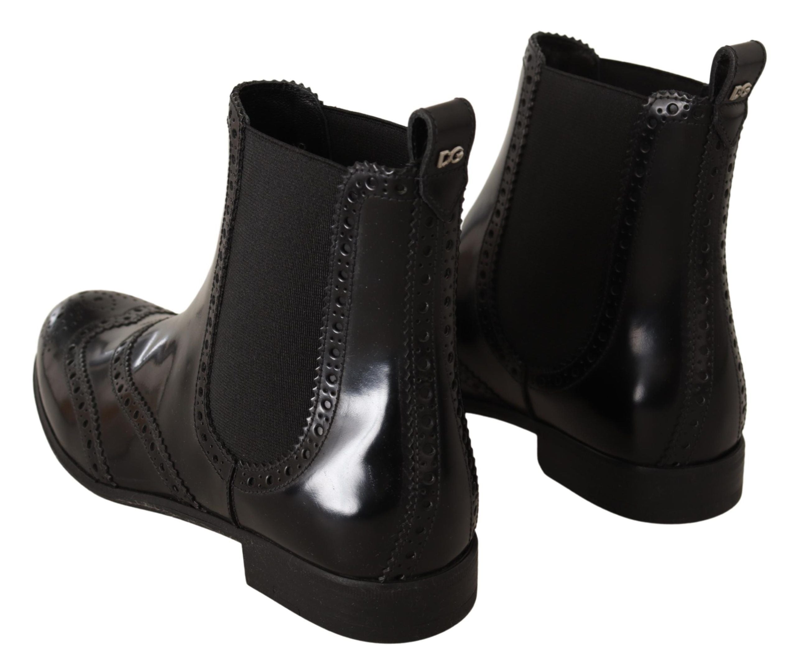 Dolce & Gabbana Black Leather Ankle High Flat Boots Women's Shoes