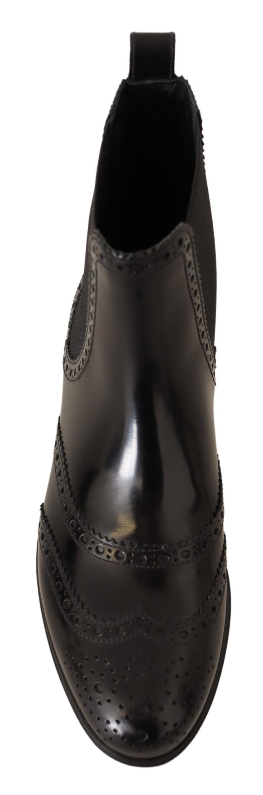 Dolce & Gabbana Black Leather Ankle High Flat Boots Women's Shoes