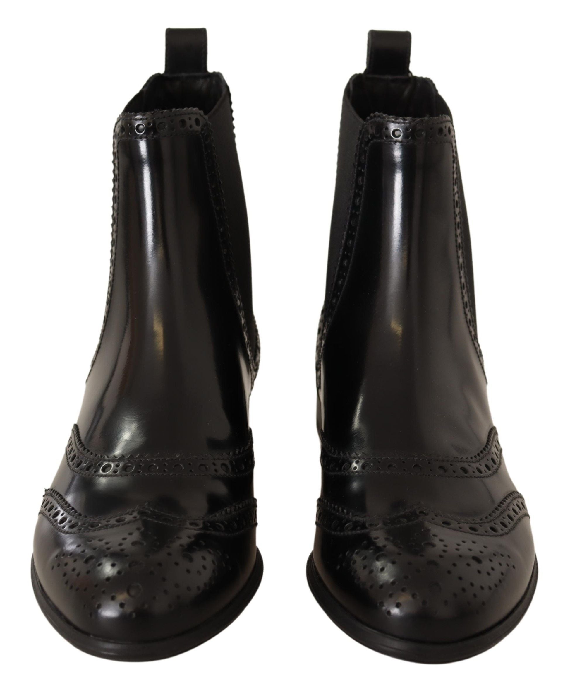 Dolce & Gabbana Black Leather Ankle High Flat Boots Women's Shoes