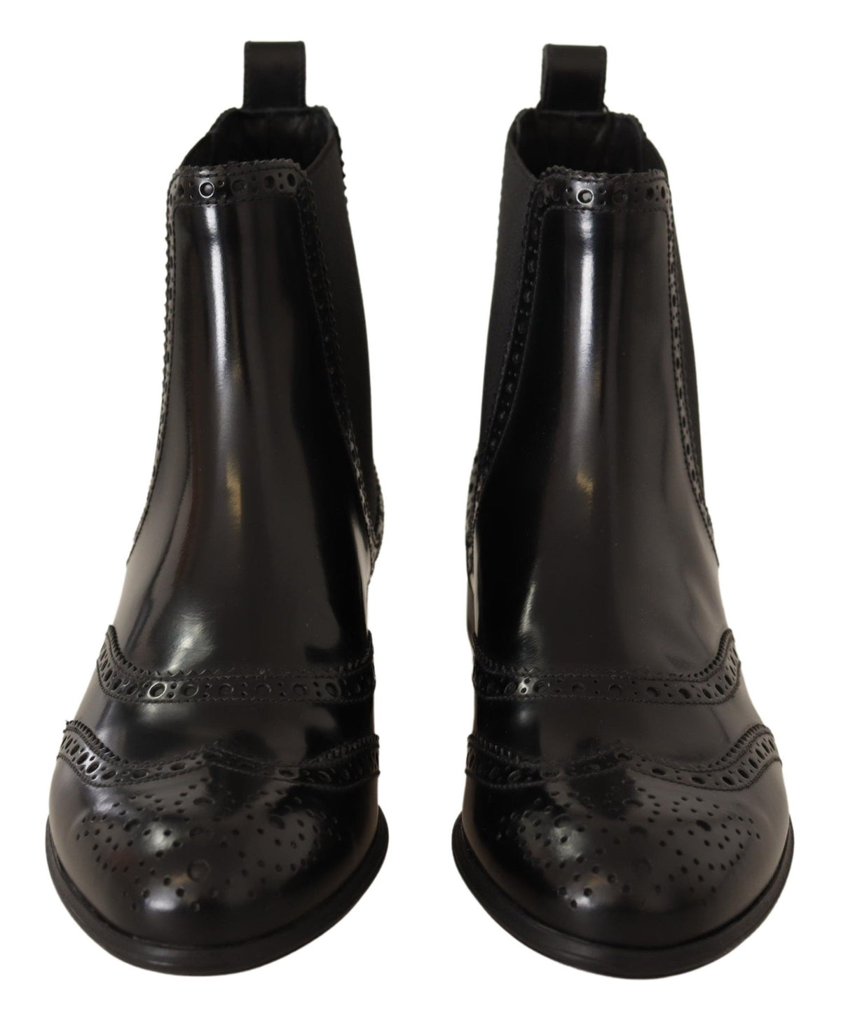 Dolce & Gabbana Black Leather Ankle High Flat Boots Women's Shoes