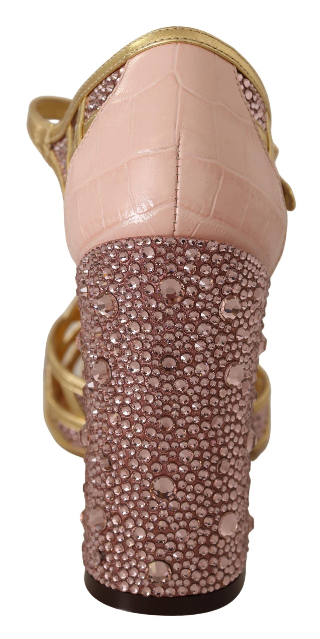 Dolce & Gabbana Pink Gold Leather Crystal Pumps T-strap Women's Shoes