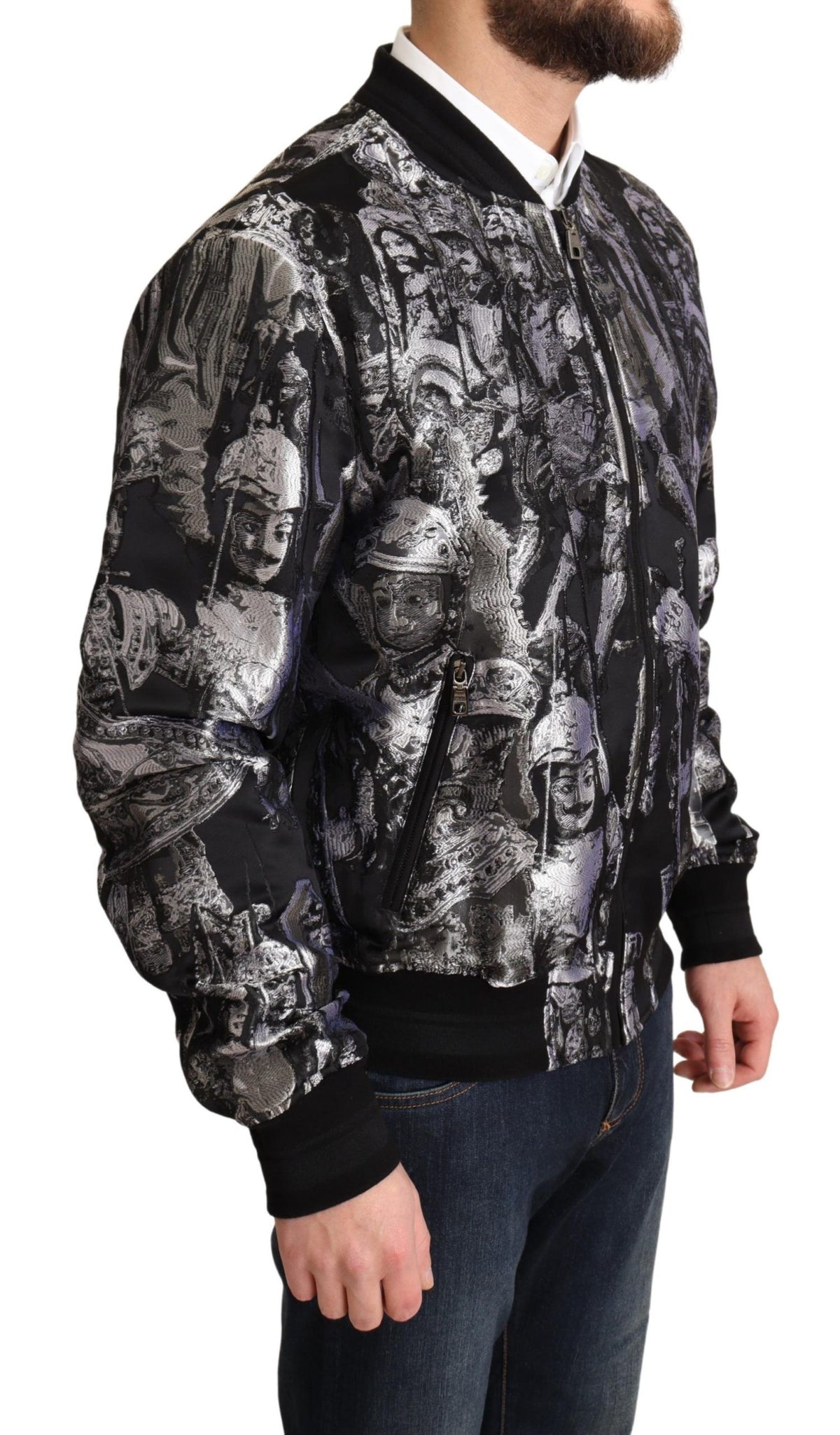 Dolce & Gabbana Black Silver Puppi Motive Bomber Men's Jacket