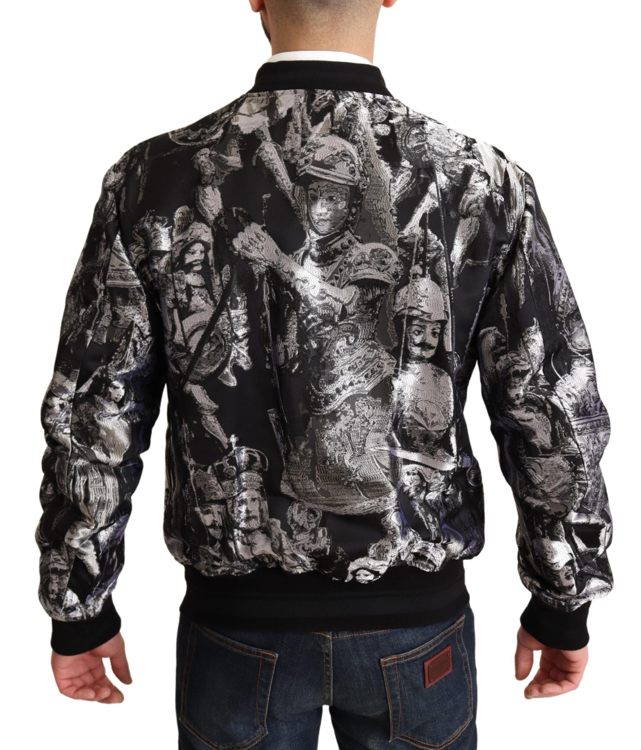 Dolce & Gabbana Elegant Black Bomber Jacket with Silver Men's Details