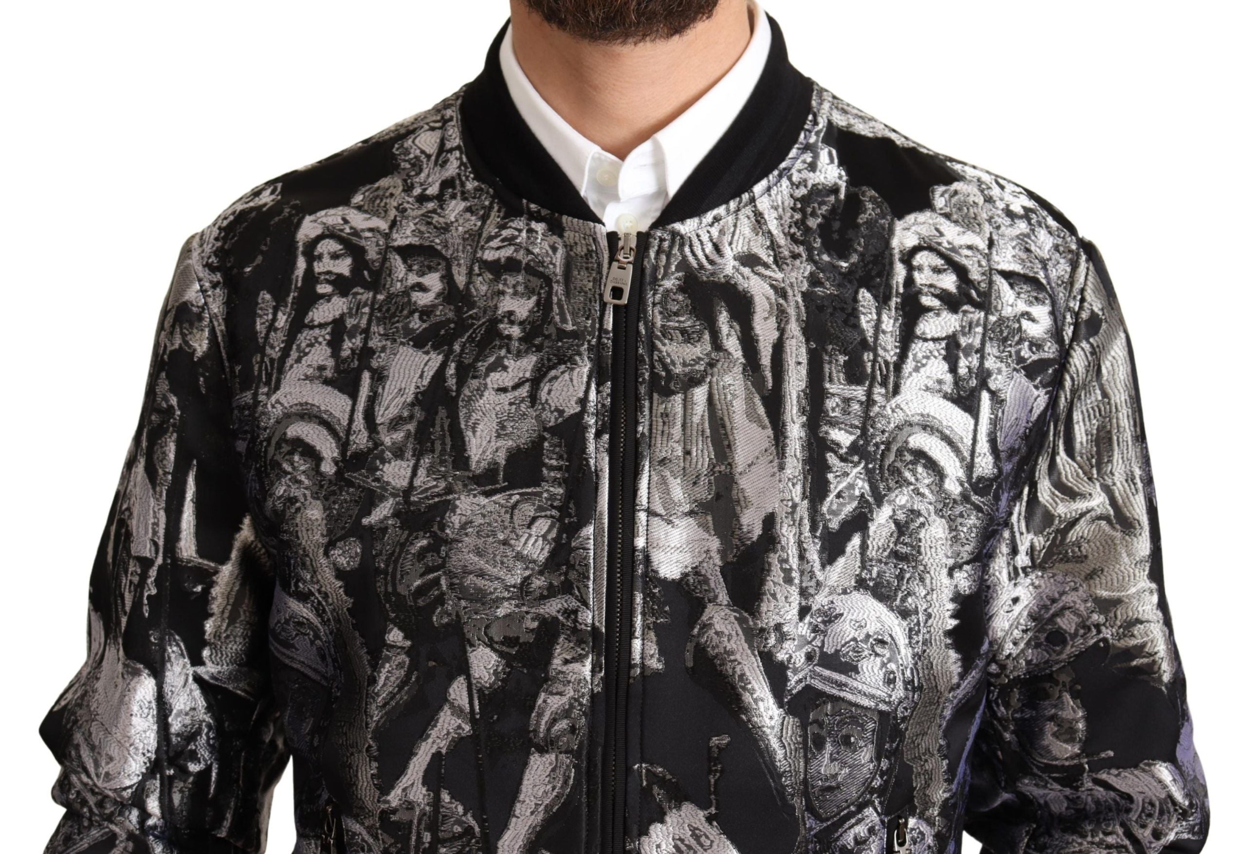 Dolce & Gabbana Black Silver Puppi Motive Bomber Men's Jacket