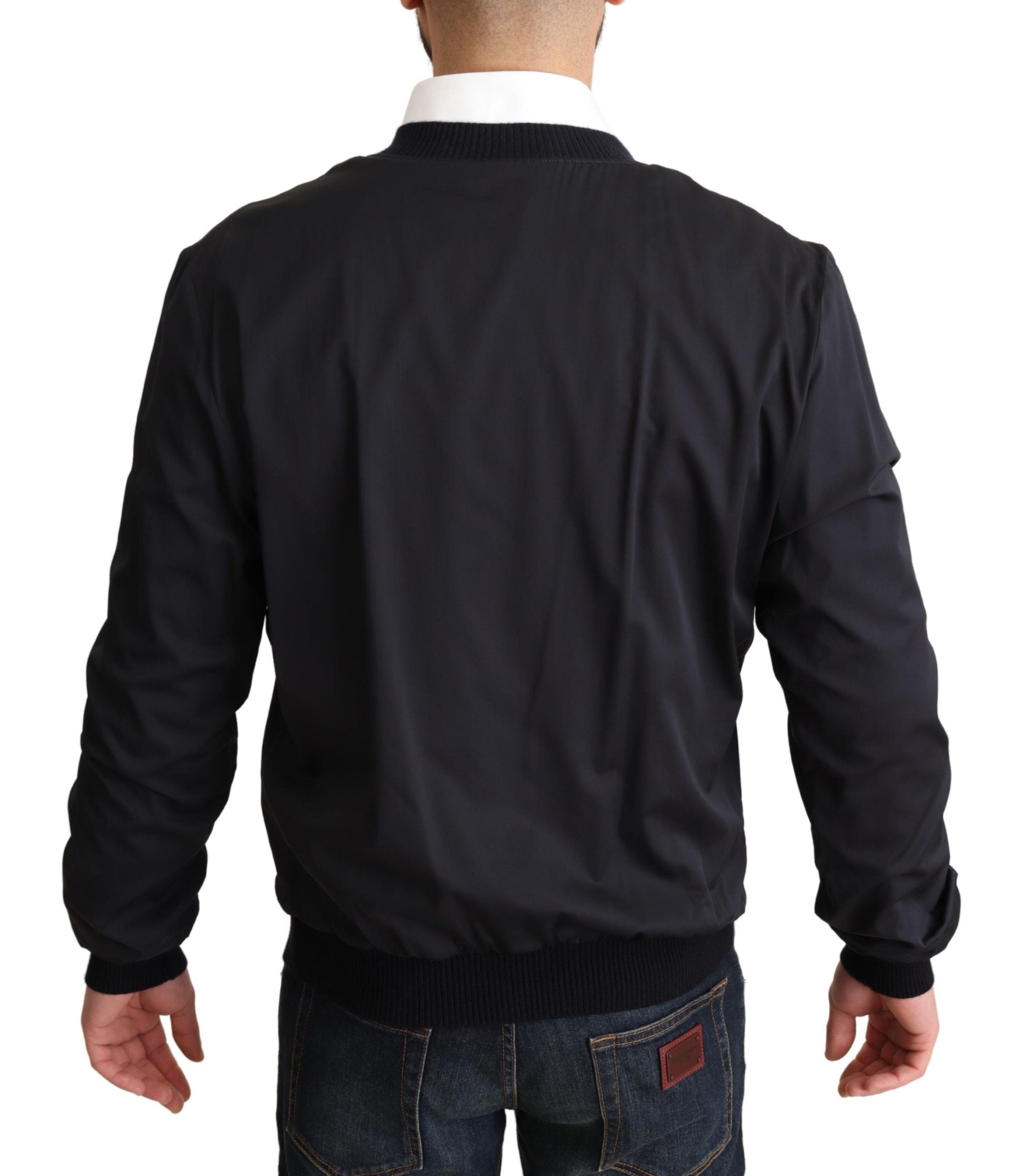 Dolce & Gabbana Blue Silk Coat Short Bomber Men Men's Jacket