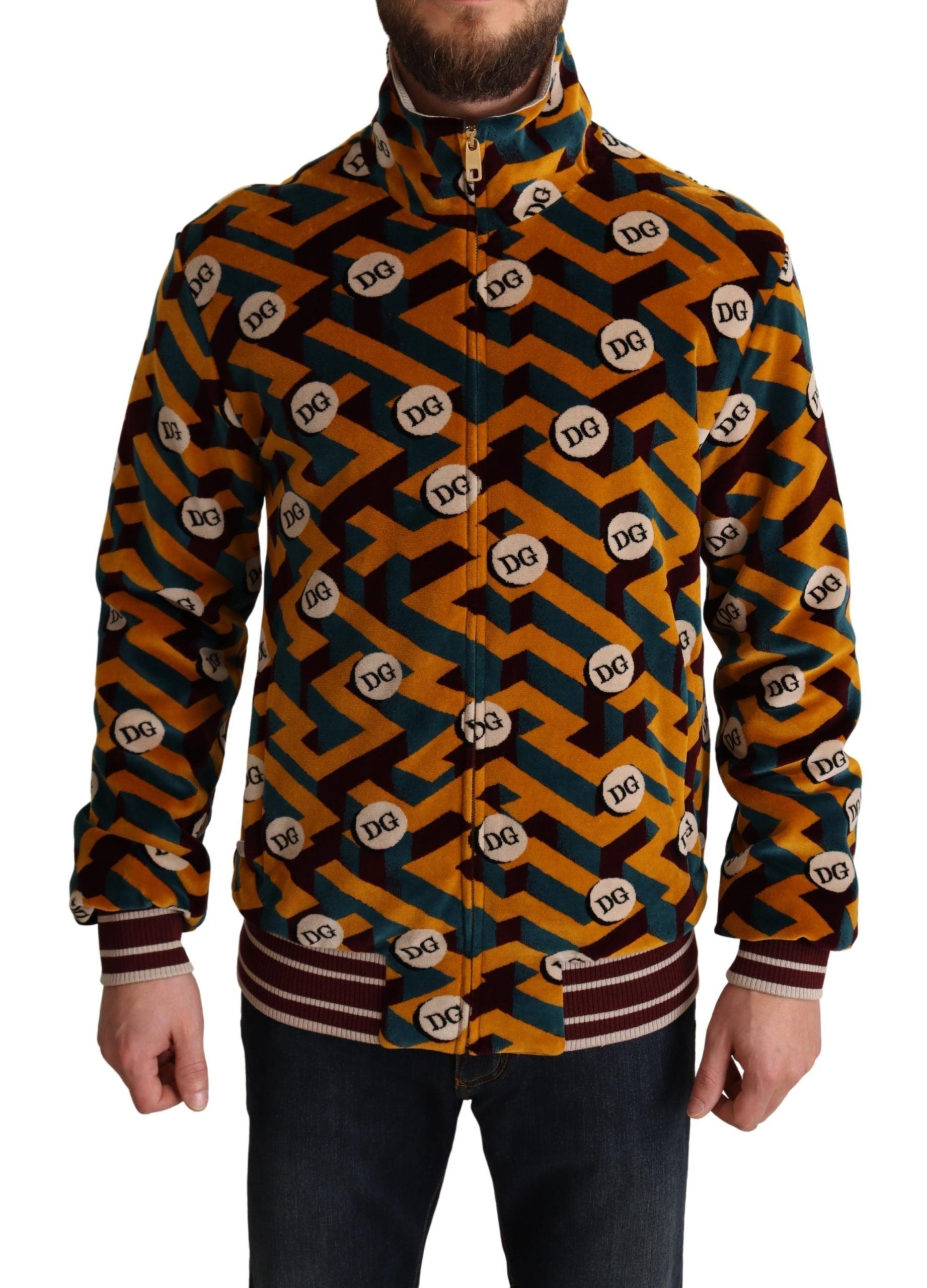 Dolce & Gabbana Multicolor Velvet DG Logo Mens Sweater Men's Jacket