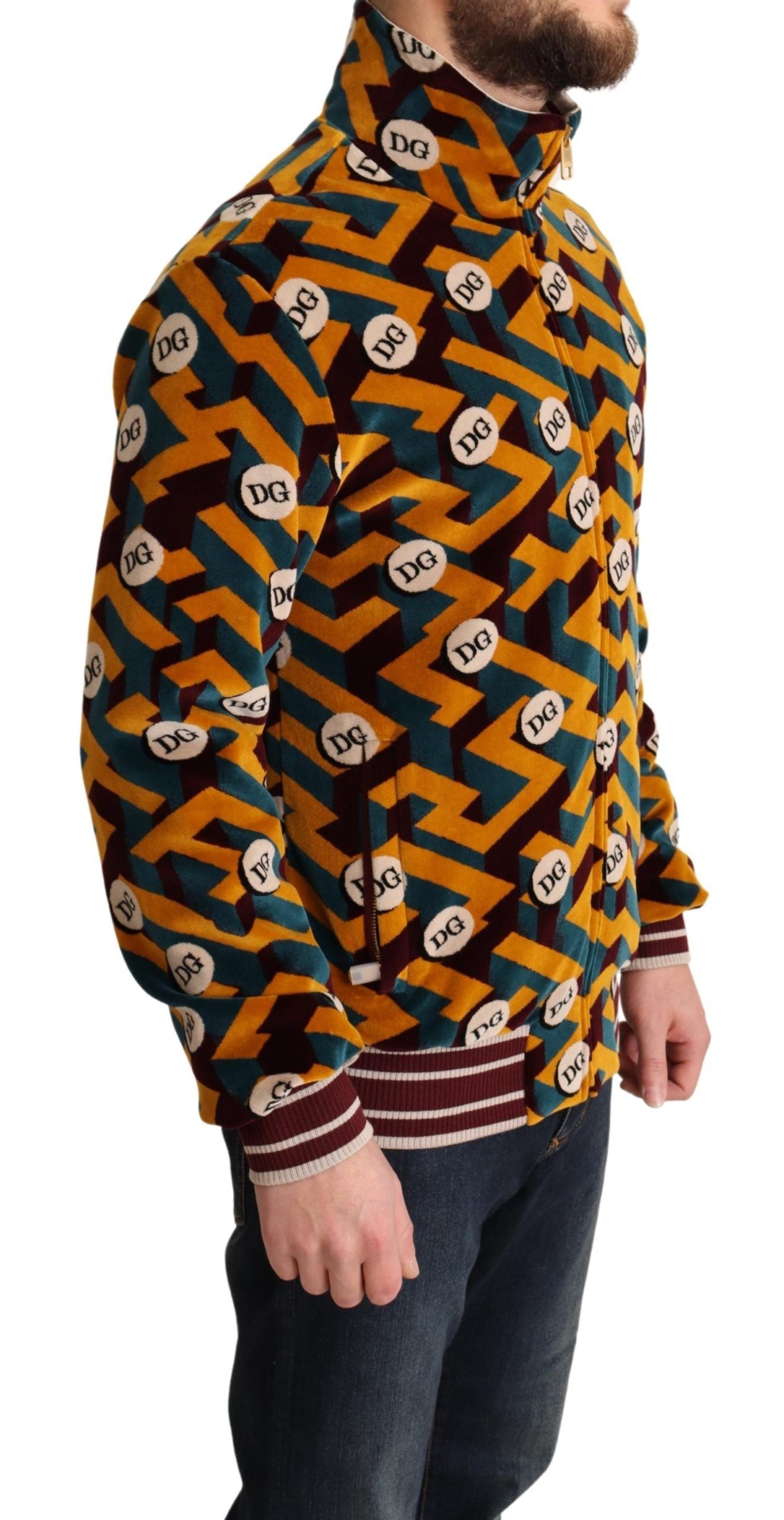 Dolce & Gabbana Multicolor Velvet DG Logo Mens Sweater Men's Jacket
