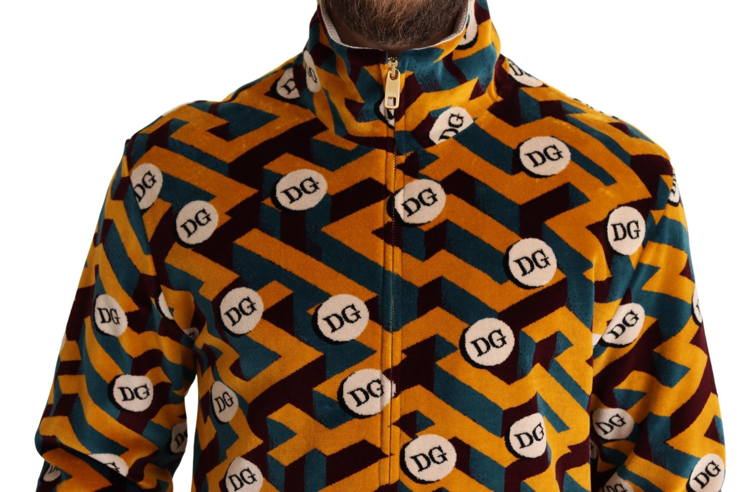 Dolce & Gabbana Multicolor Velvet DG Logo Mens Sweater Men's Jacket
