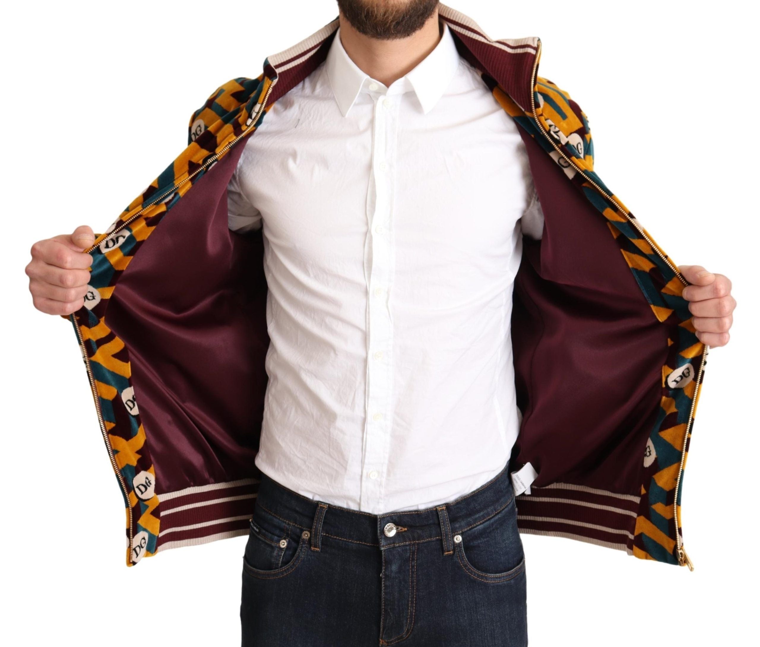 Dolce & Gabbana Multicolor Velvet DG Logo Mens Sweater Men's Jacket
