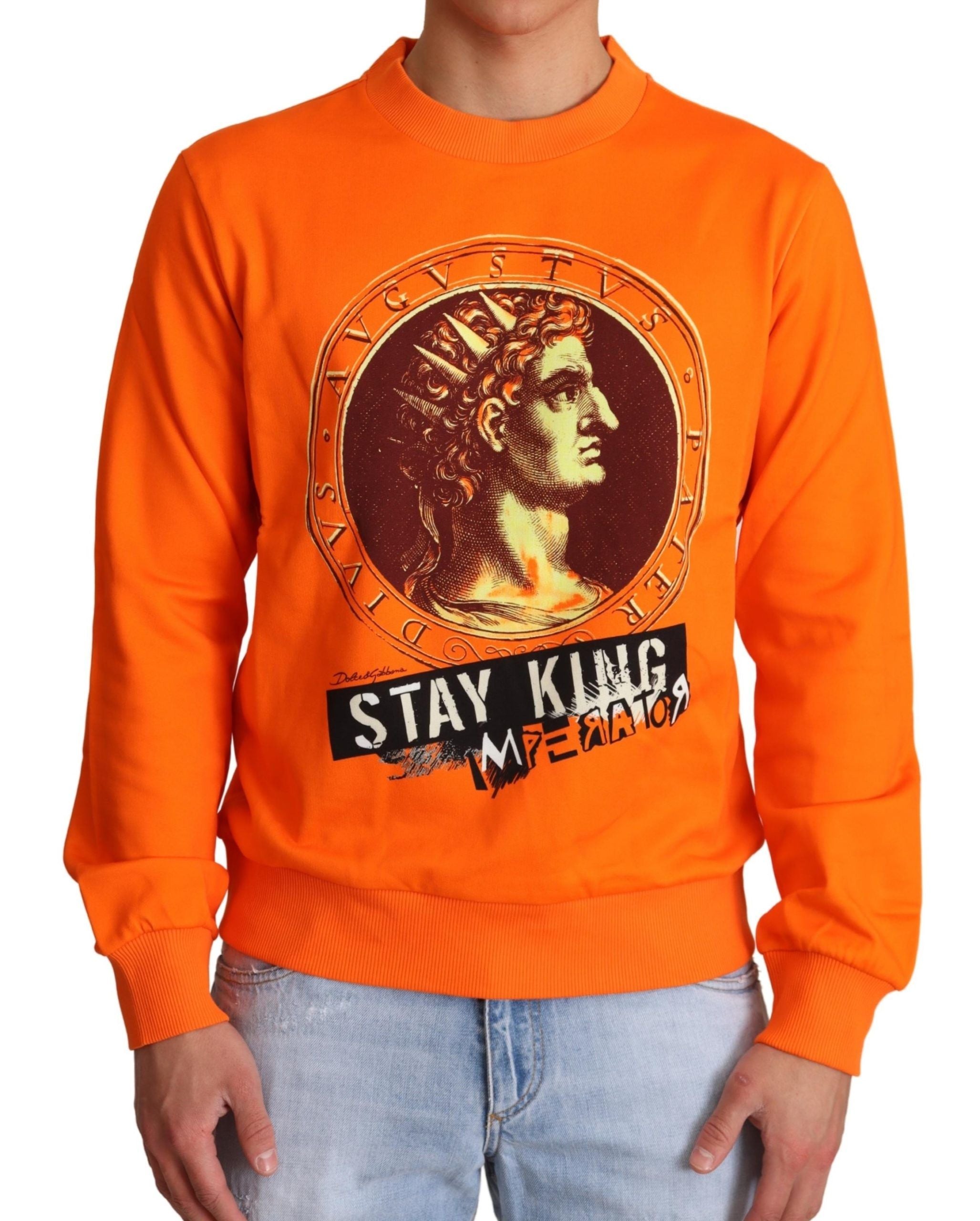 Dolce & Gabbana Regal Crewneck Cotton Sweater in Men's Orange
