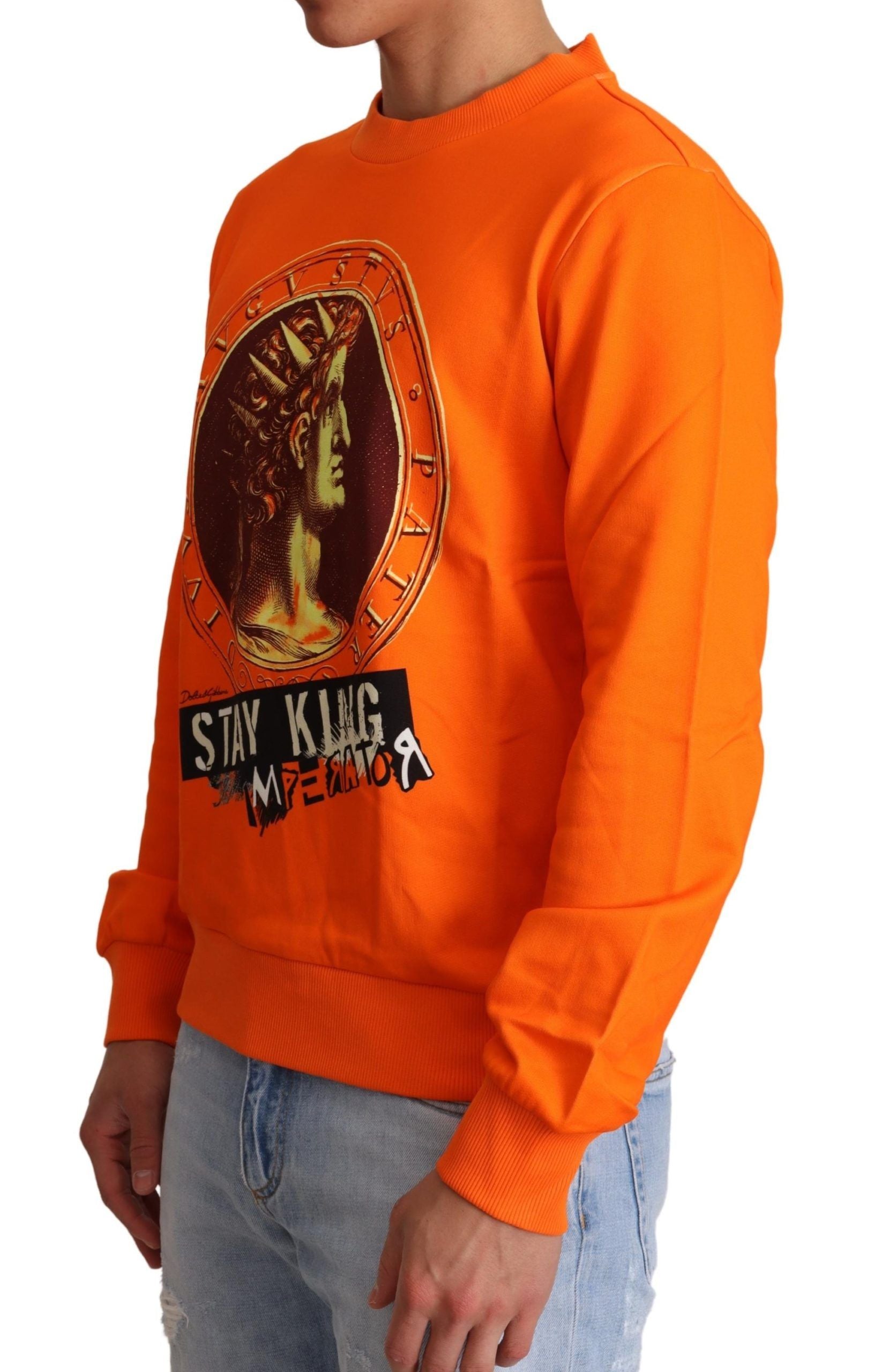 Dolce & Gabbana Regal Crewneck Cotton Sweater in Men's Orange