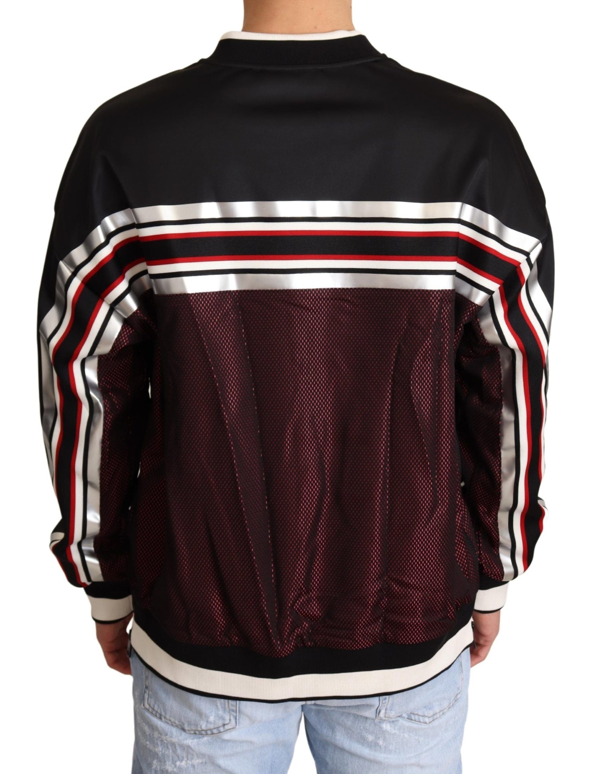 Dolce & Gabbana Black Red Mesh Sport Pullover Crewneck Men's Sweater