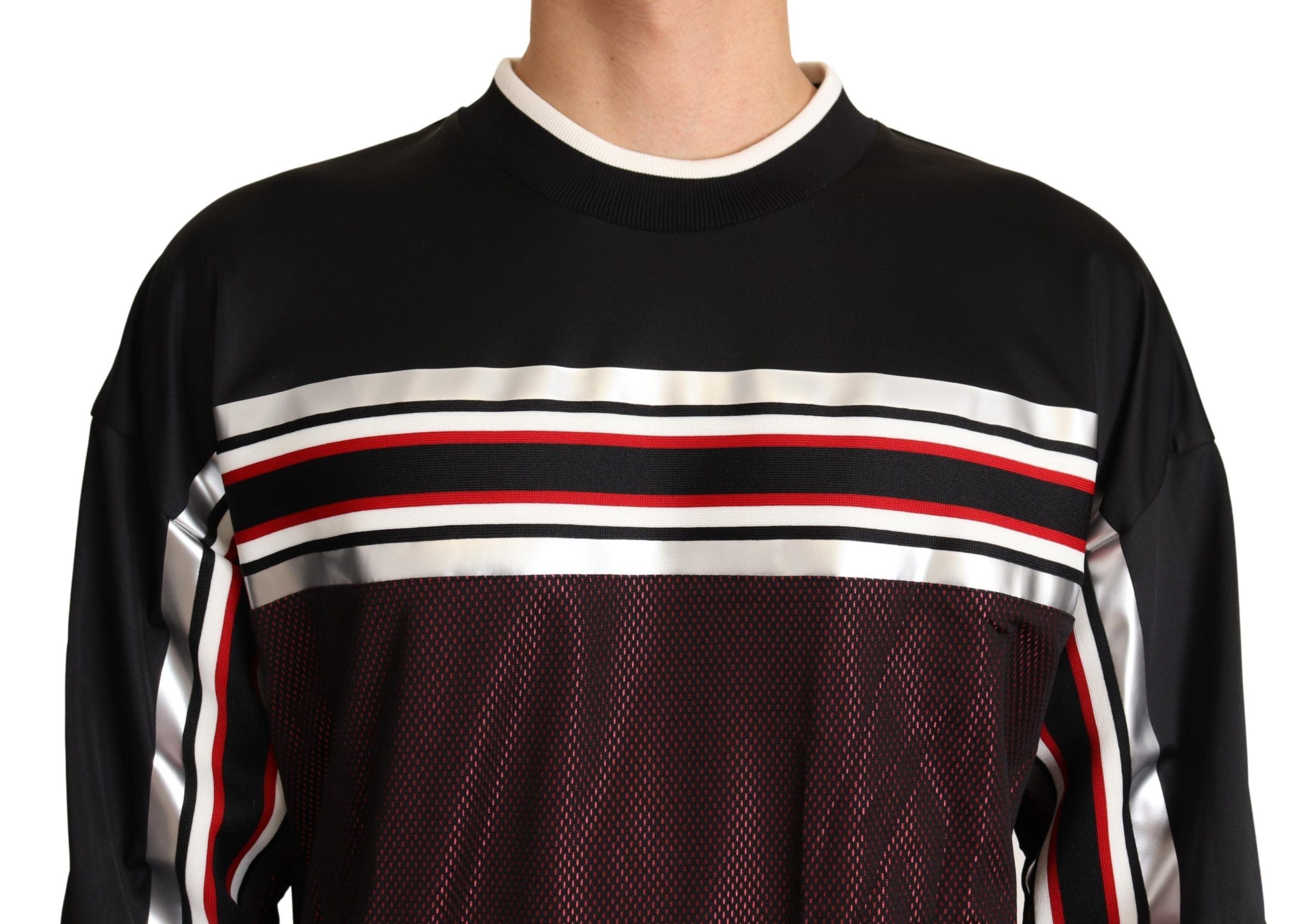 Dolce & Gabbana Black Red Mesh Sport Pullover Crewneck Men's Sweater