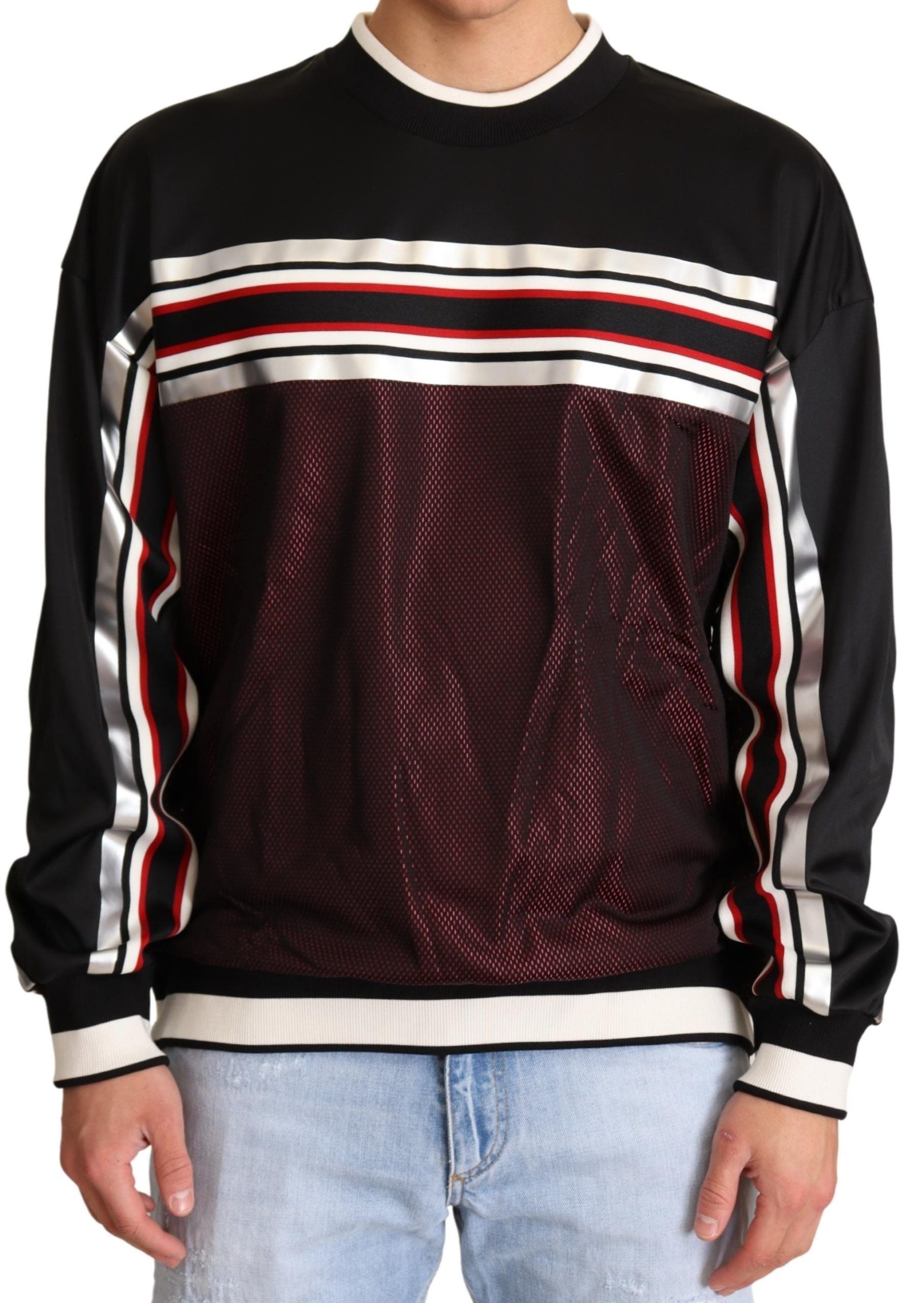 Dolce & Gabbana Black Red Mesh Sport Pullover Crewneck Men's Sweater