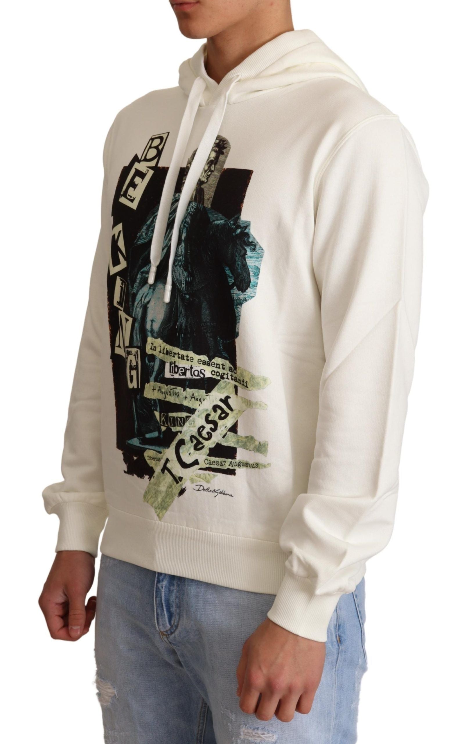 Dolce & Gabbana White King Ceasar Cotton Hooded Men's Sweater