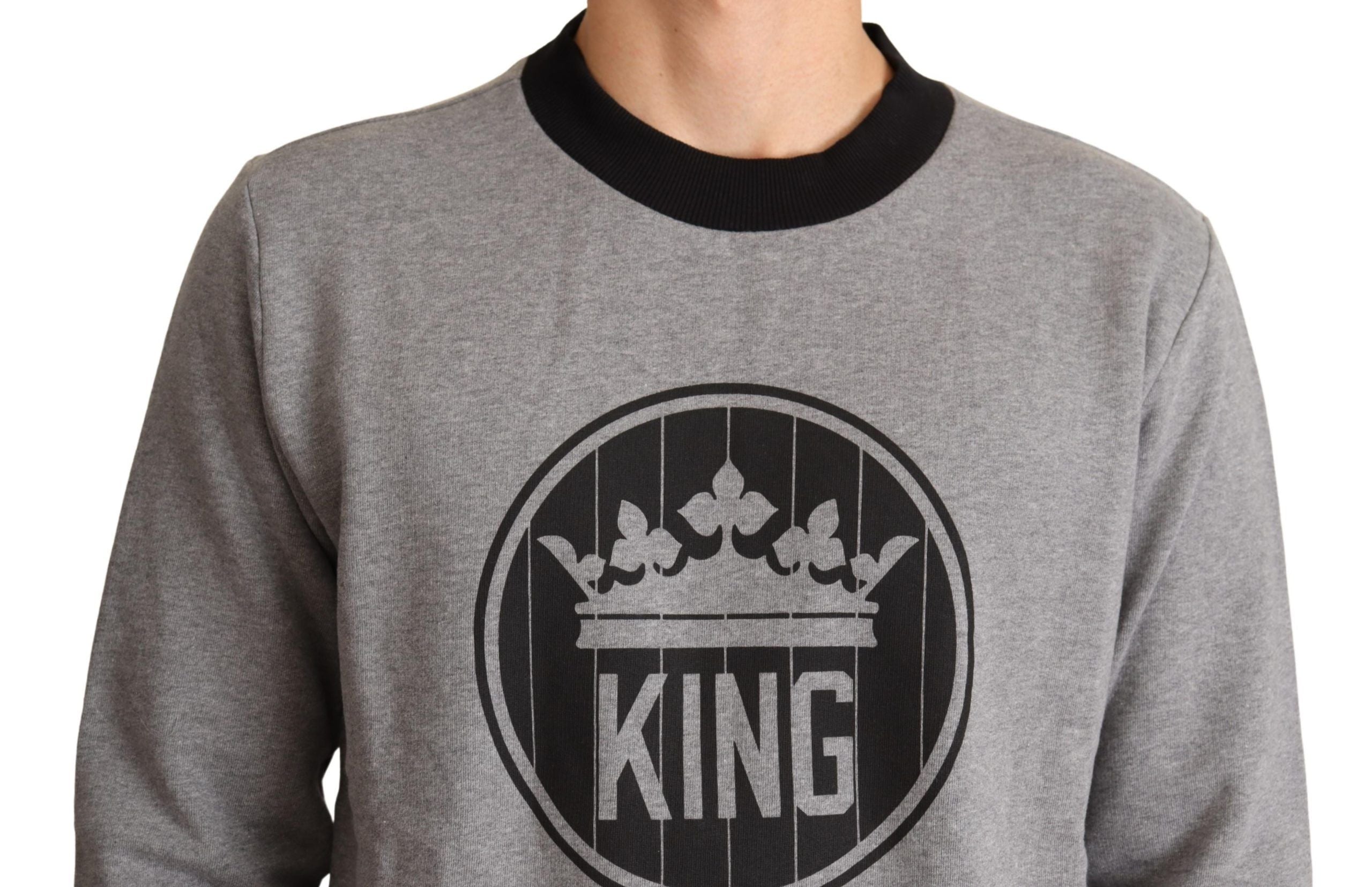 Dolce & Gabbana Elegant Gray Crown Motif Crewneck Men's Sweater