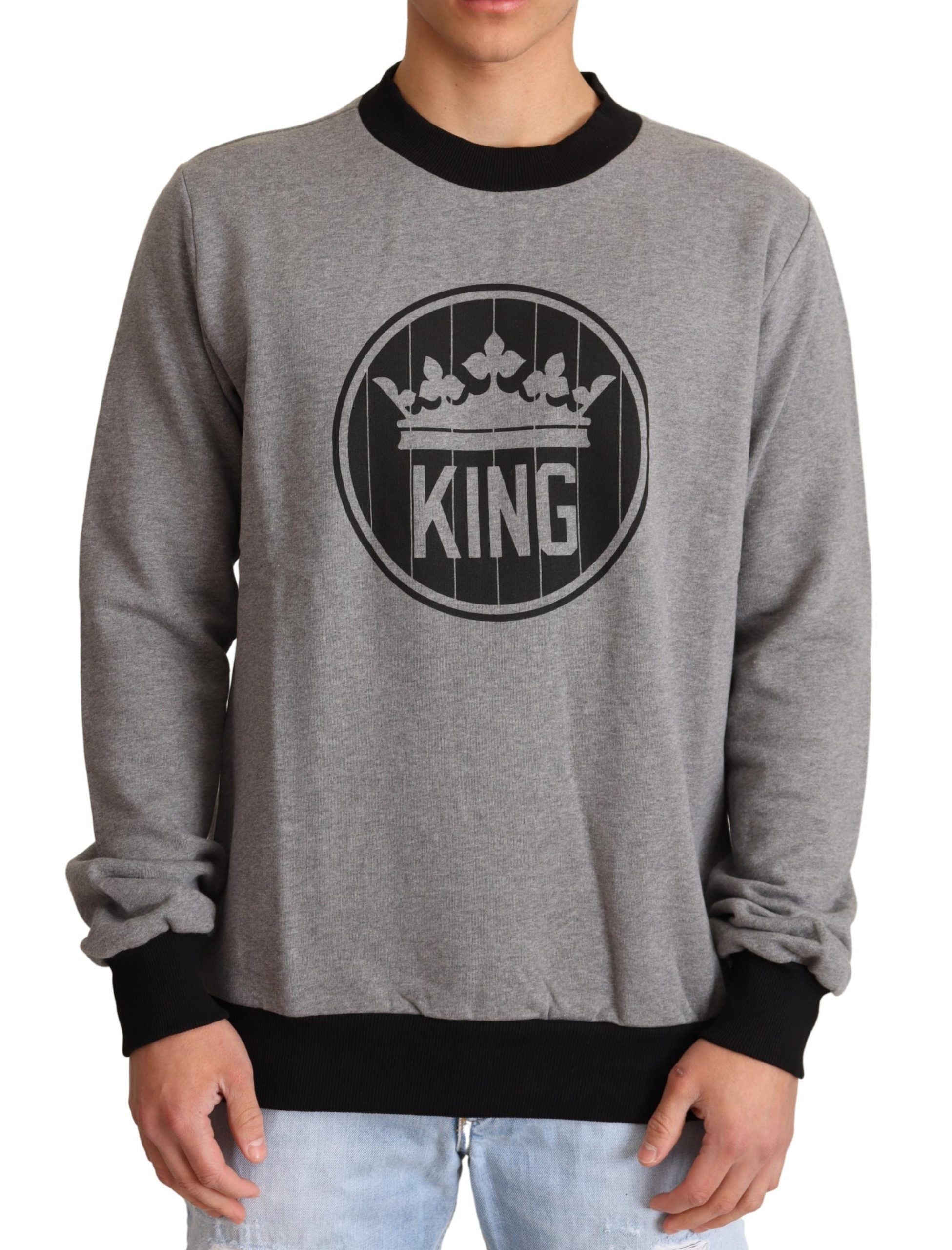Dolce & Gabbana Elegant Gray Crown Motif Crewneck Men's Sweater