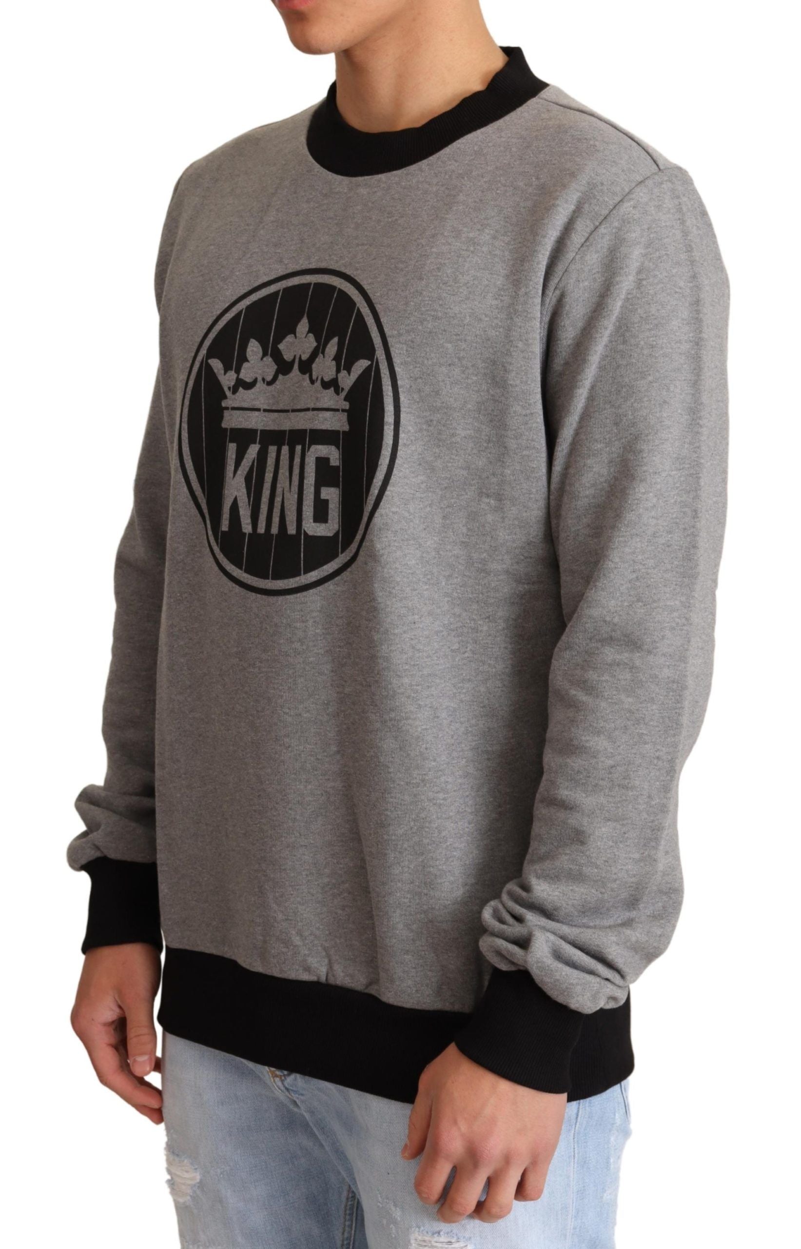Dolce & Gabbana Elegant Gray Crown Motif Crewneck Men's Sweater